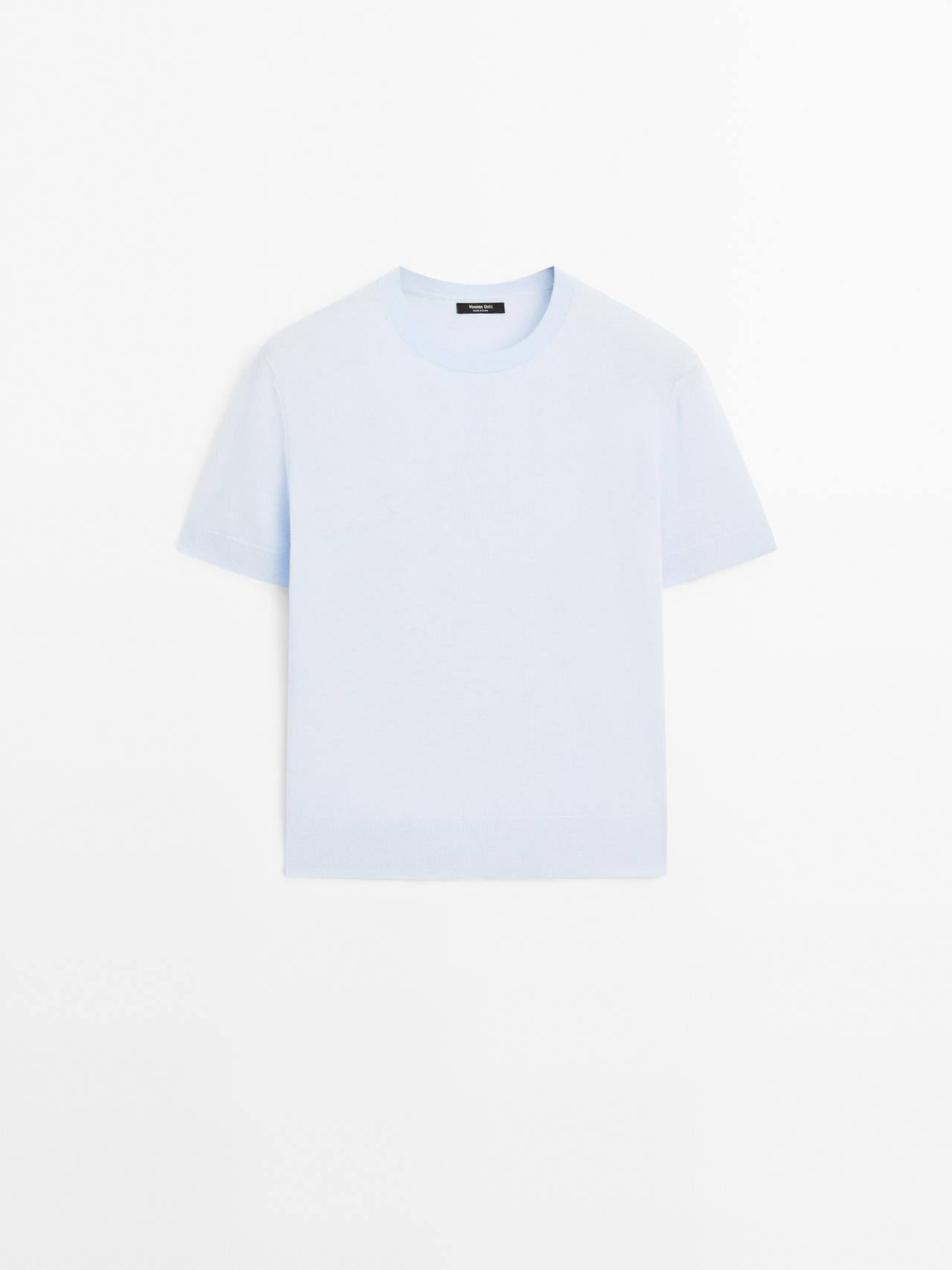 Massimo Dutti - Dame - Strikket Trøje I Uldblanding Med Korte Ærmer - Himmelblå - M