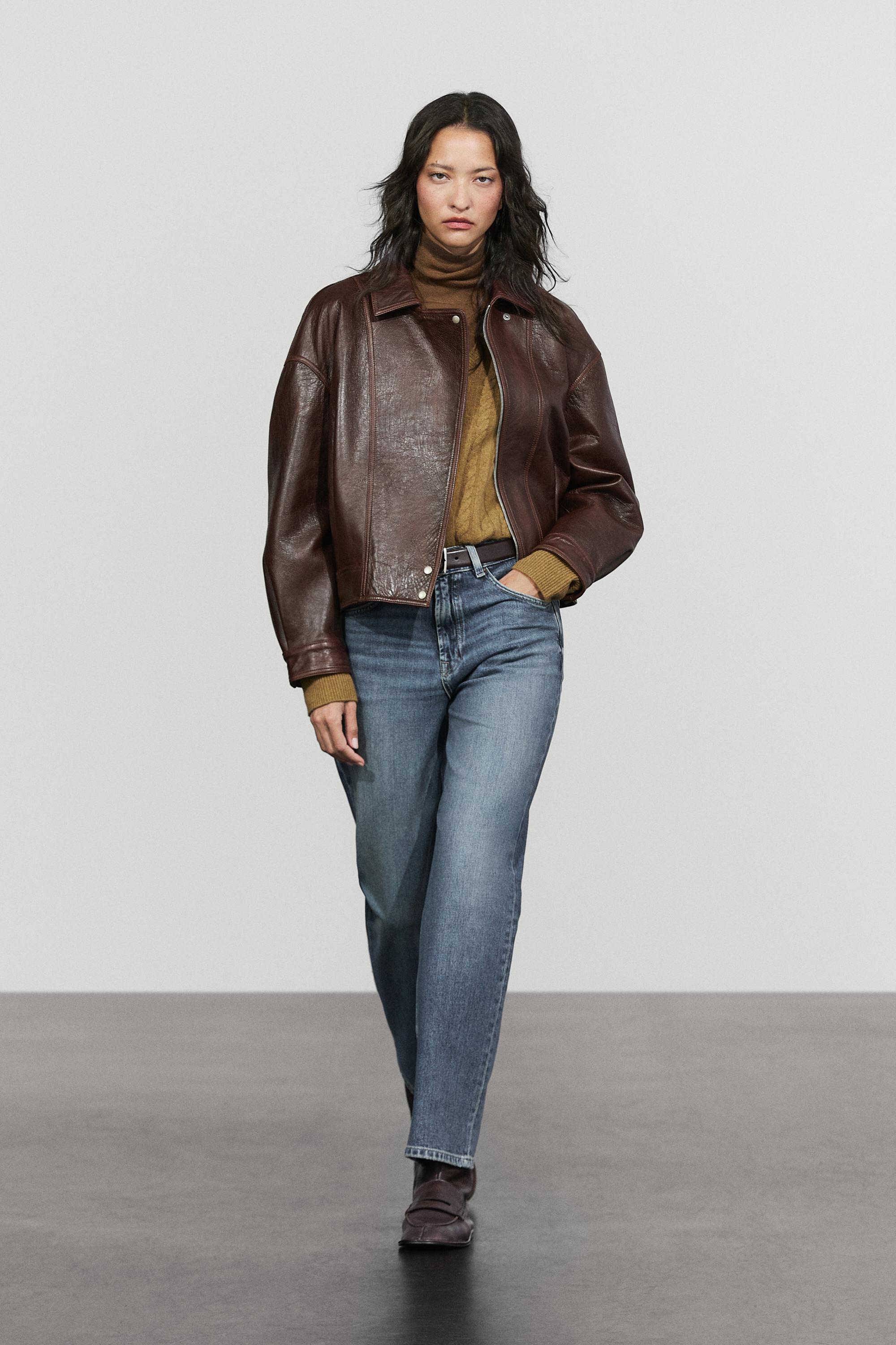 Pleated-detail Nappa leather jacket