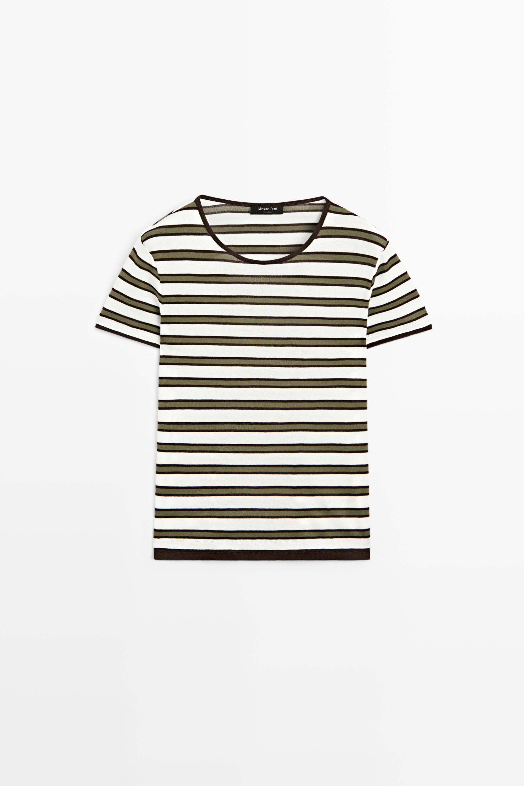 Massimo Dutti %100 pamuklu kısa kollu çizgili t-shirt