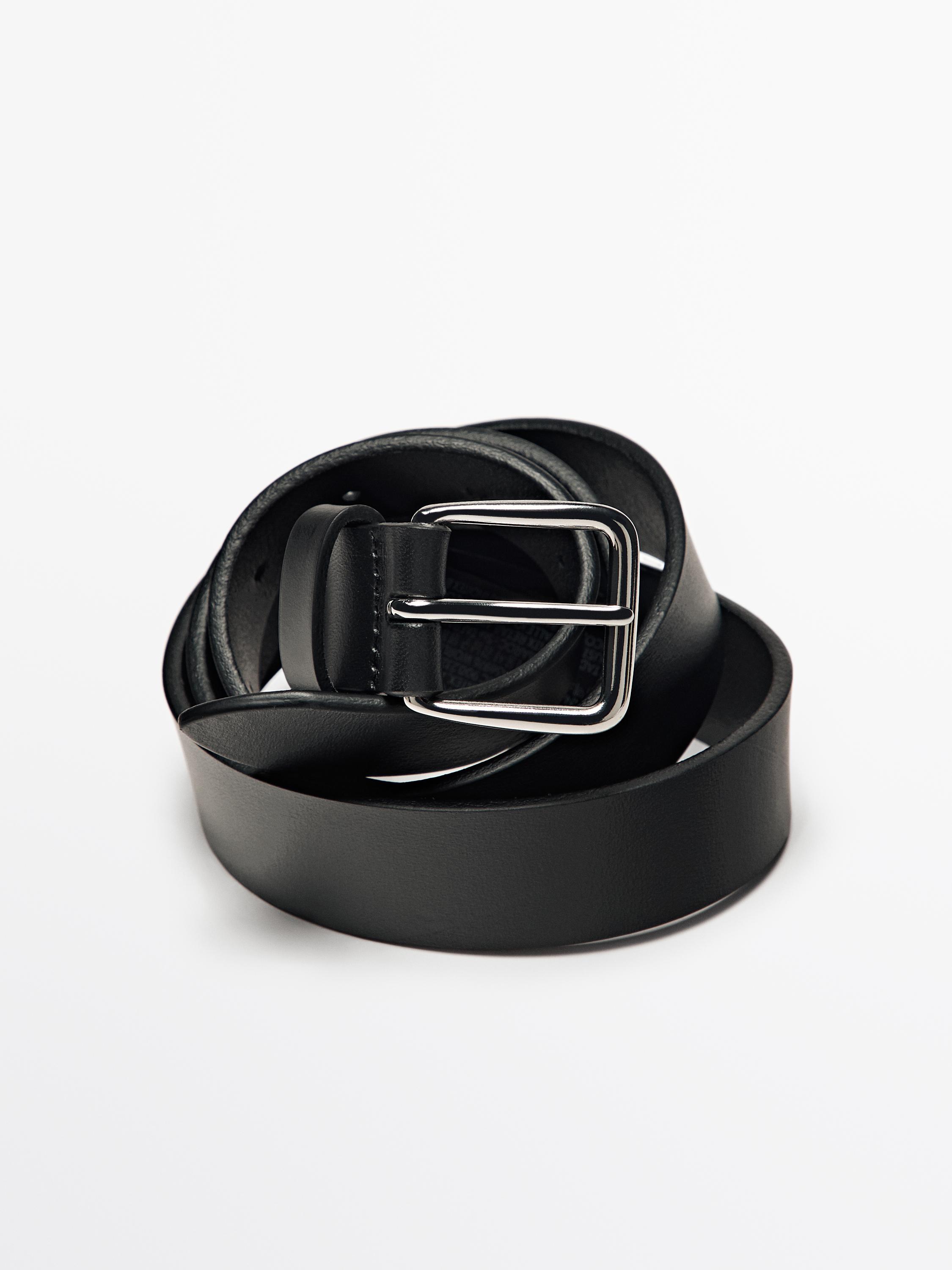 Nappa leather belt with square buckle