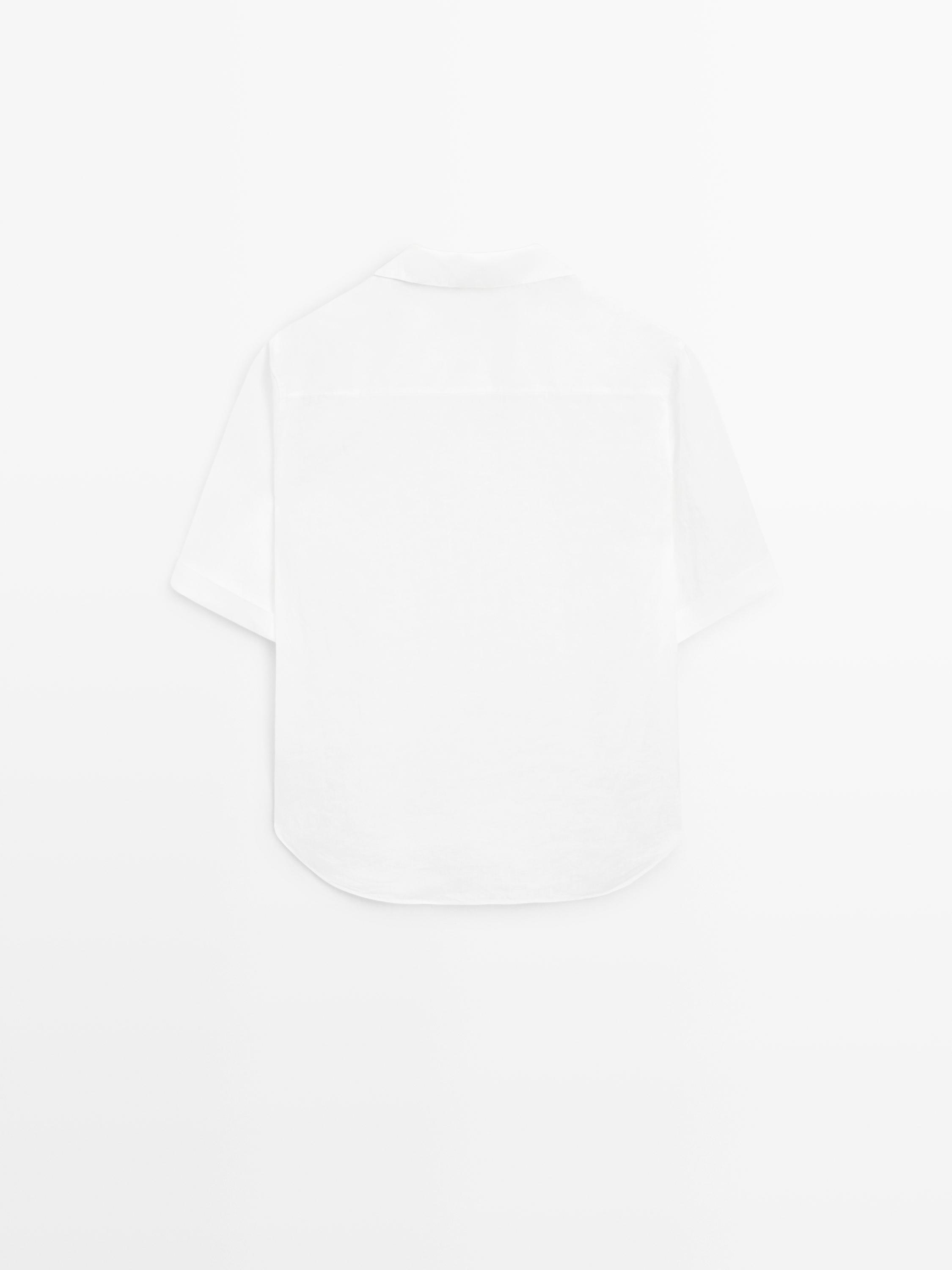 Short sleeve linen polo shirt — WHITE