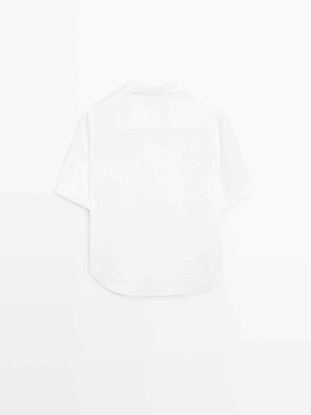 Short sleeve linen polo shirt — WHITE
