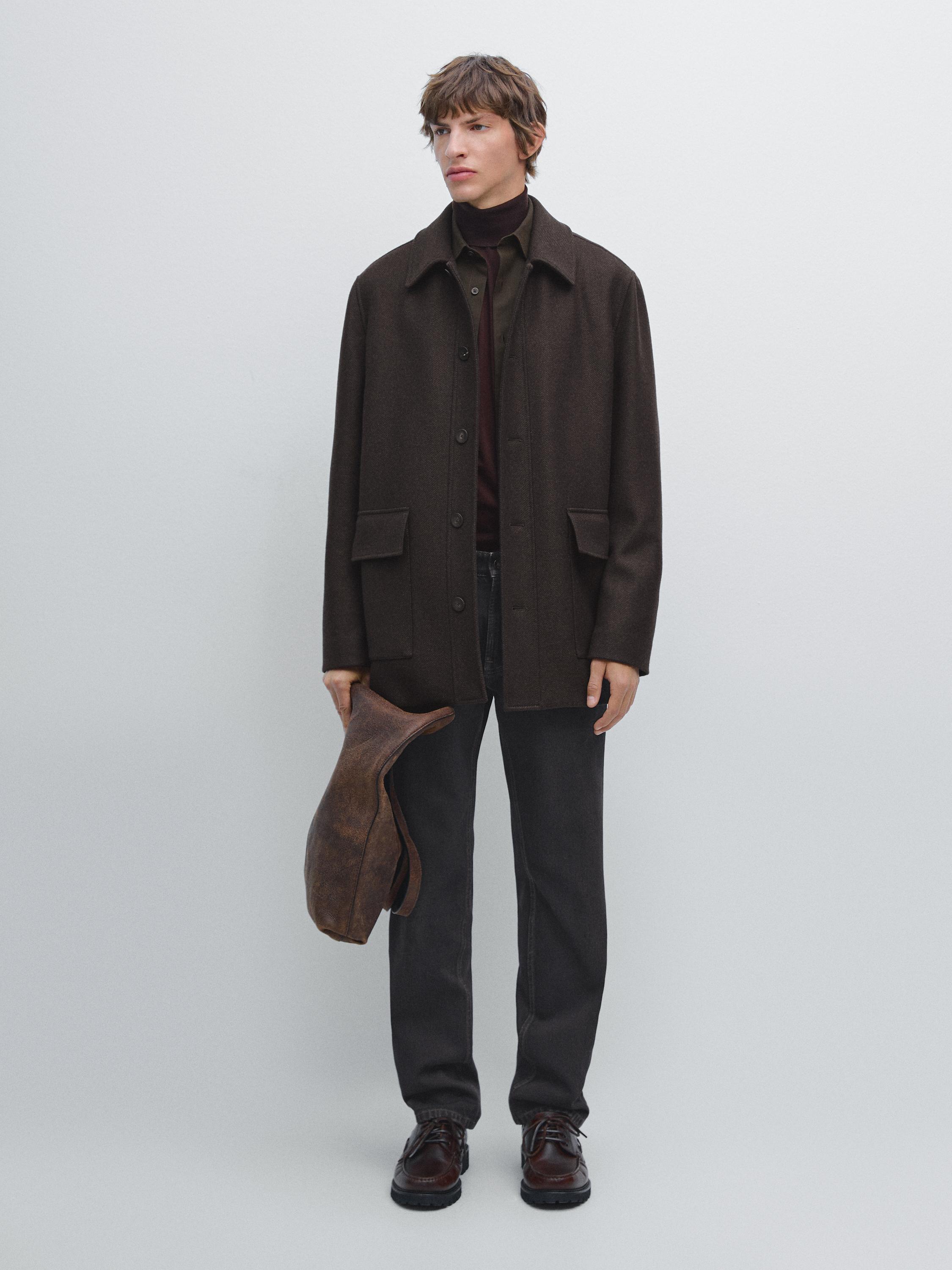 Manteau mi-long à chevrons en laine mélangée