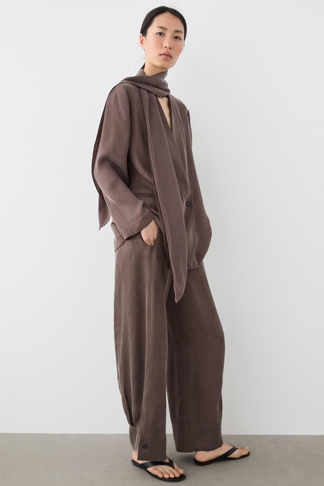 Total look flowing overshirt with tie detail — PLUM