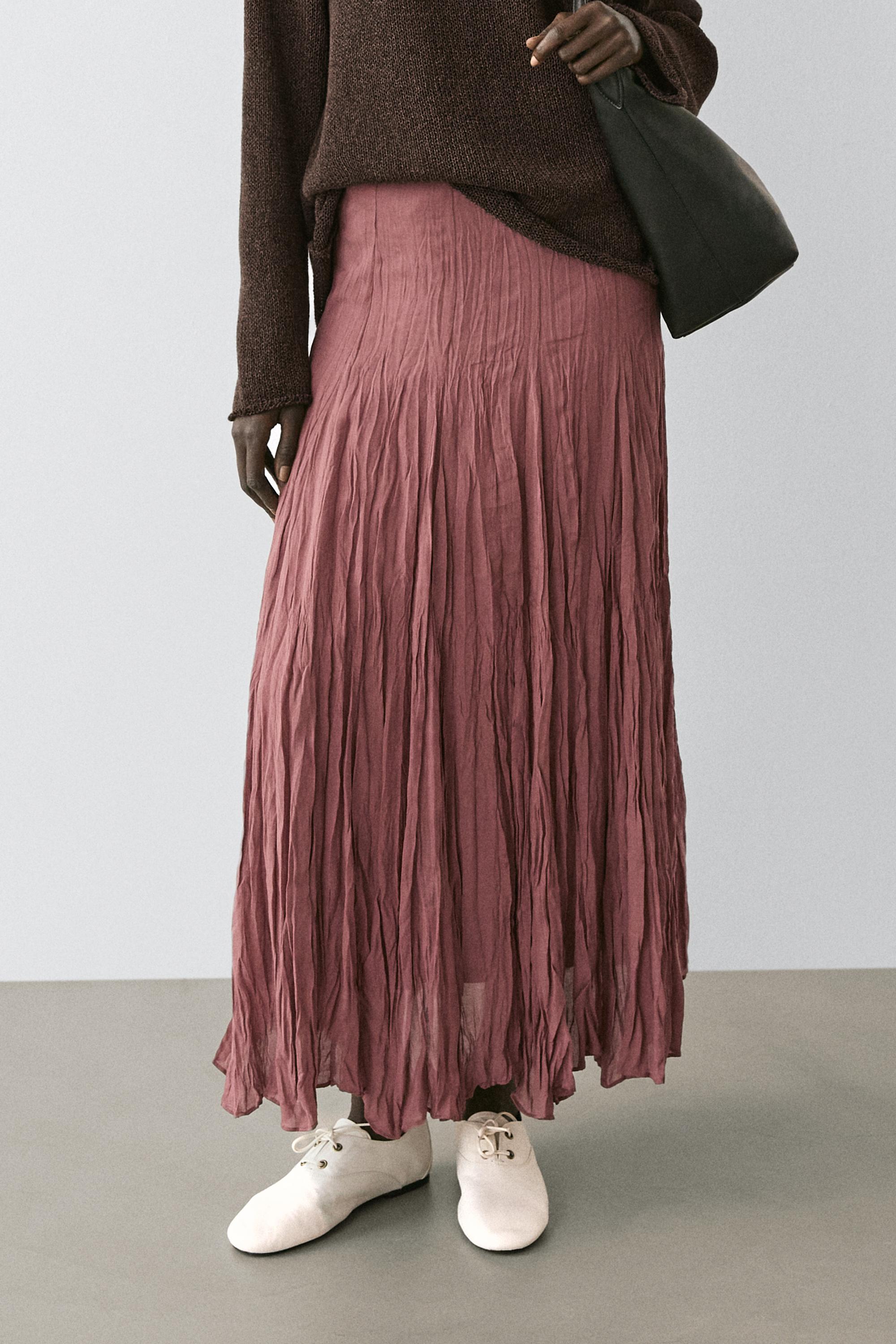 Flowing godet midi skirt — PALE PINK