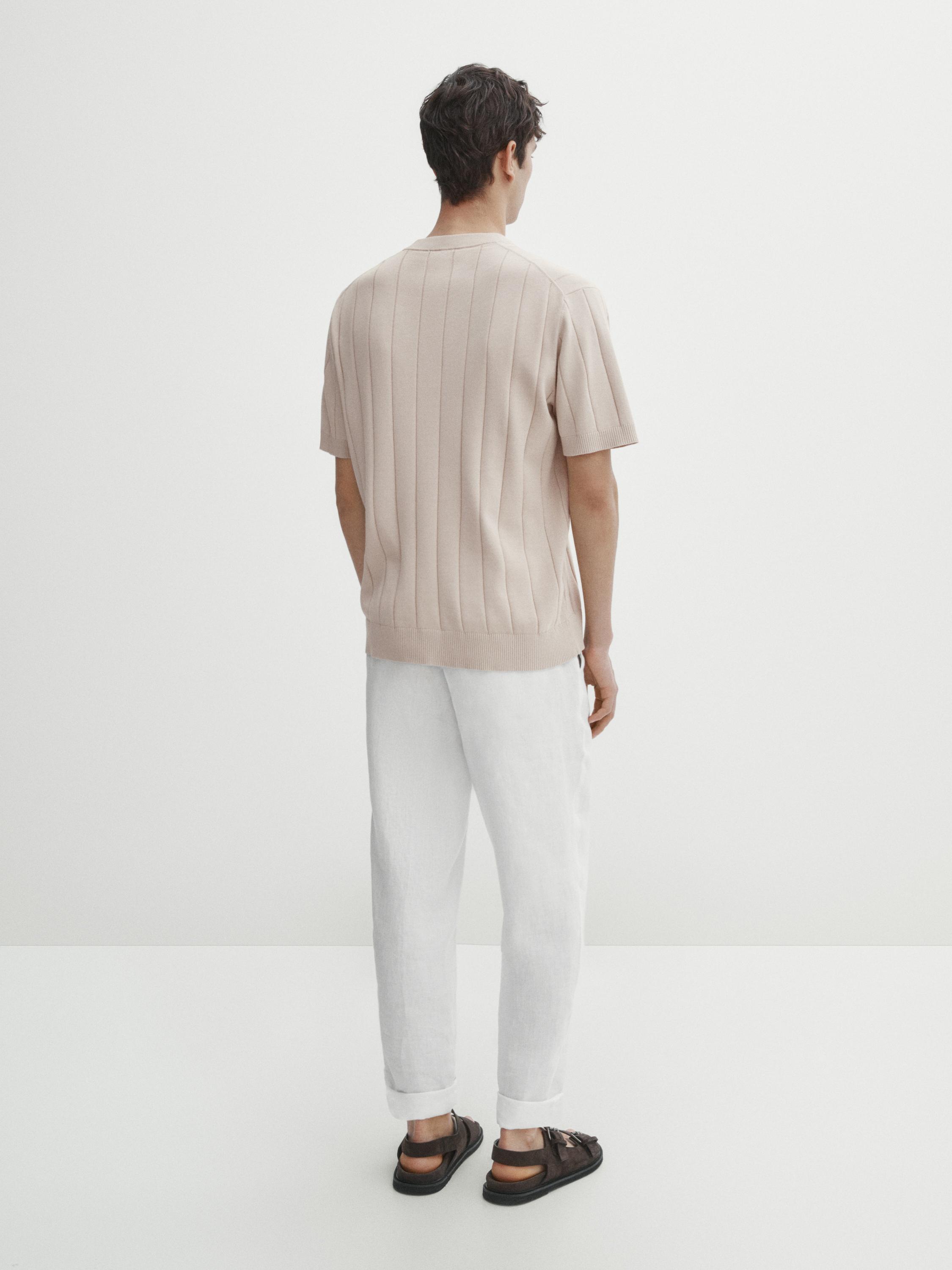 Short sleeve ribbed knit polo shirt