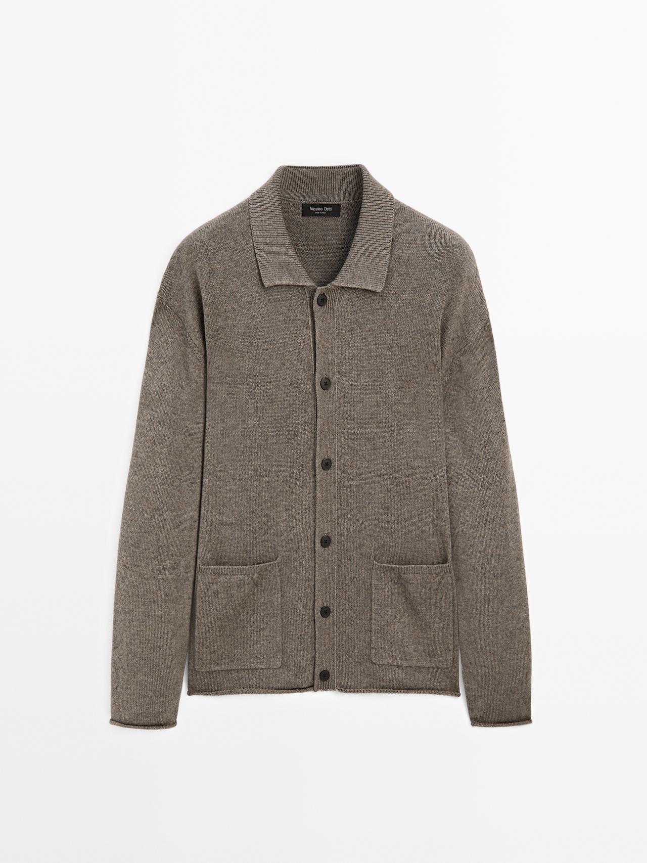 Massimo Dutti - Herre - Strikket Cardigan I Bomuldsblanding - Kaki - Xl