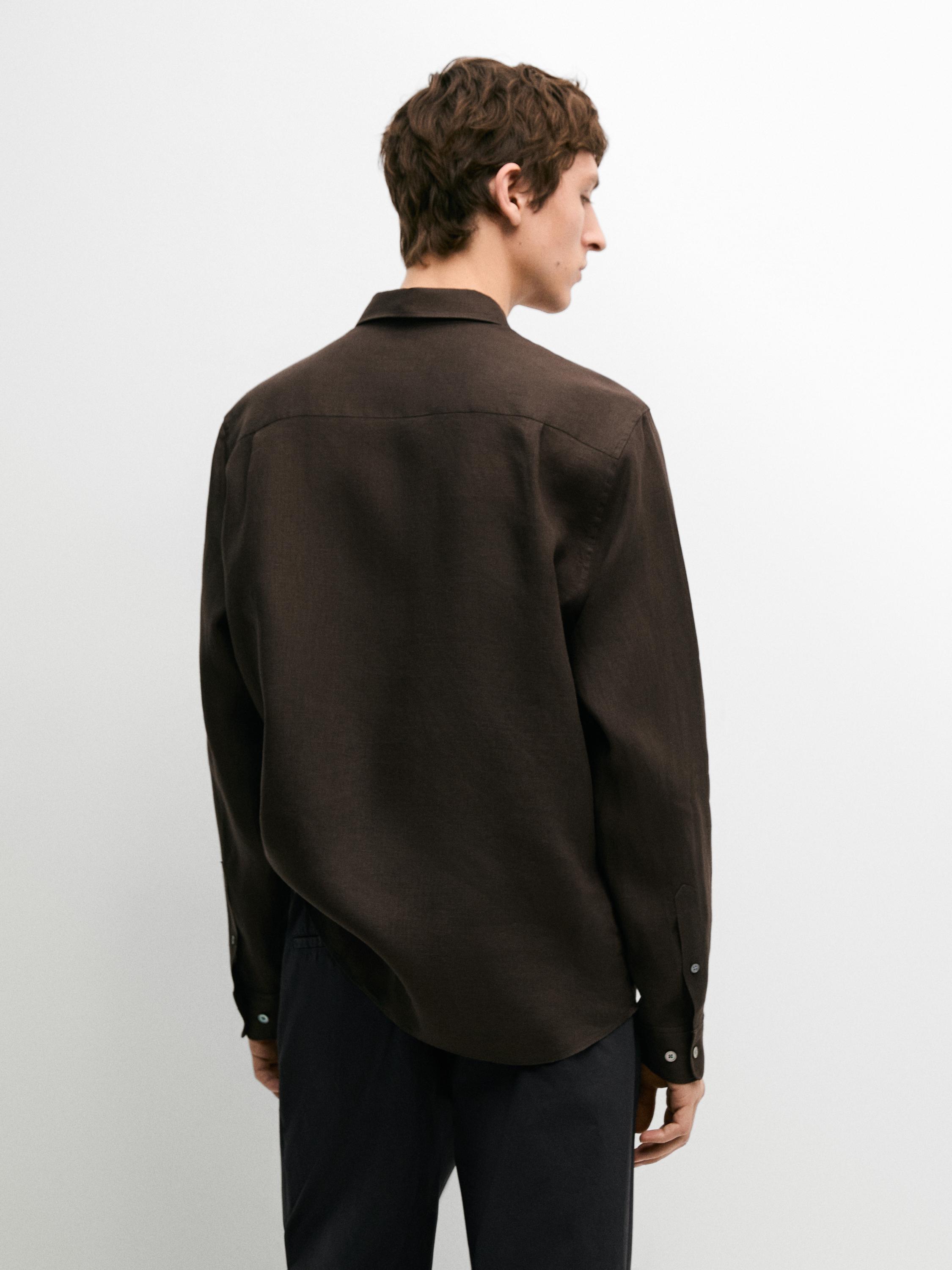 Extra fine regular fit linen shirt — BROWN
