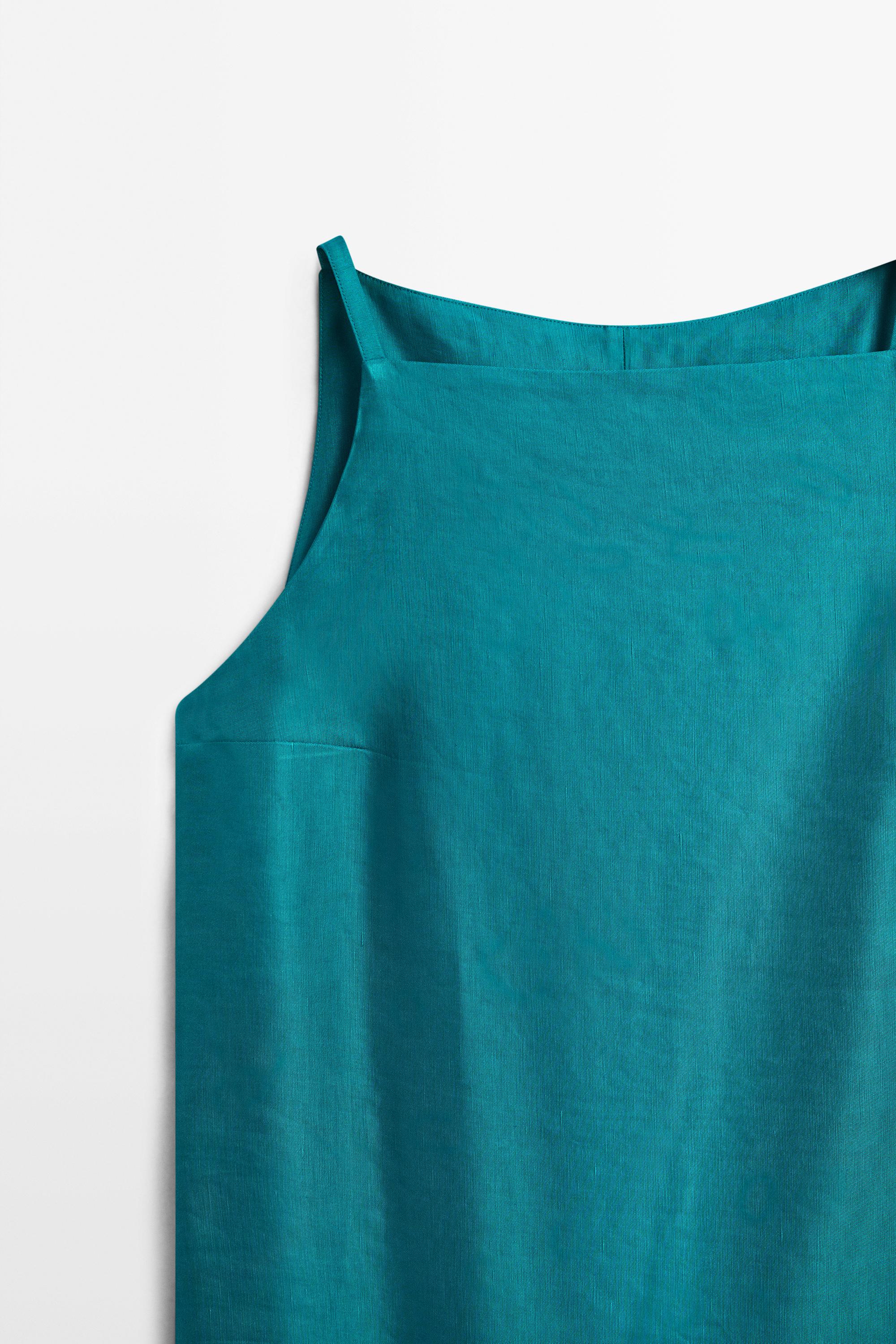 Linen blend mini dress — BLUE