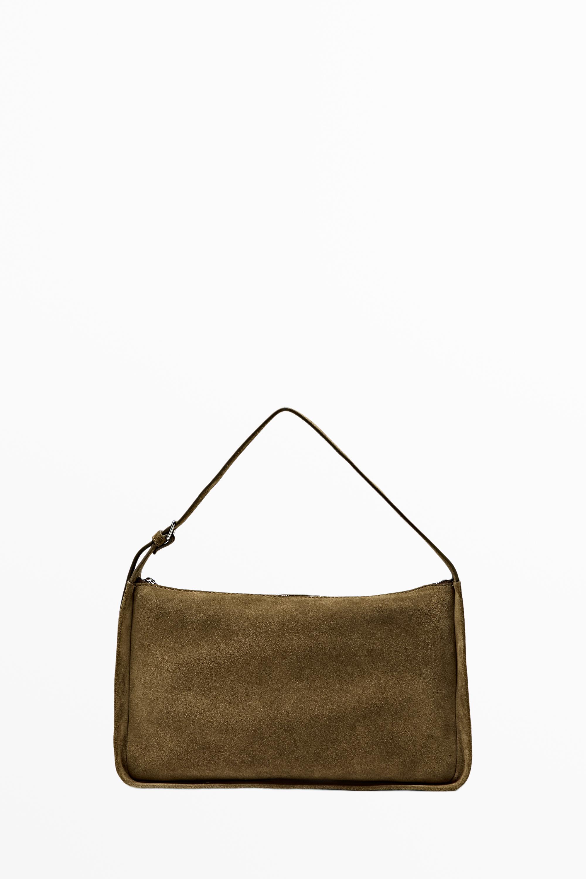 Split suede leather crossbody bag — KHAKI GREEN