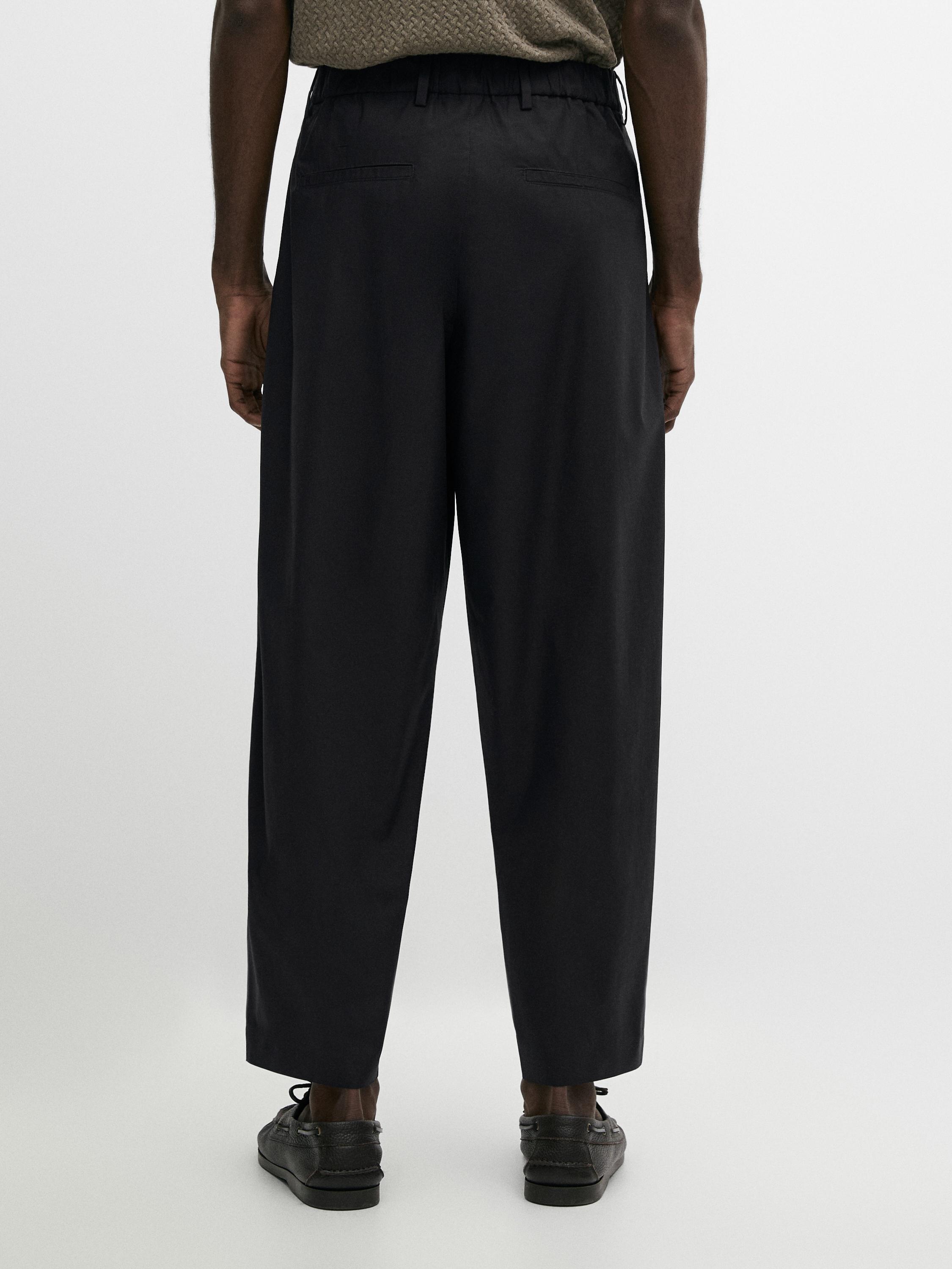 Cotton trousers with double darts — NAVY BLUE