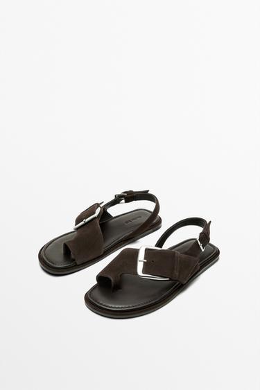 Flat slider sandals with buckle — BROWN 5