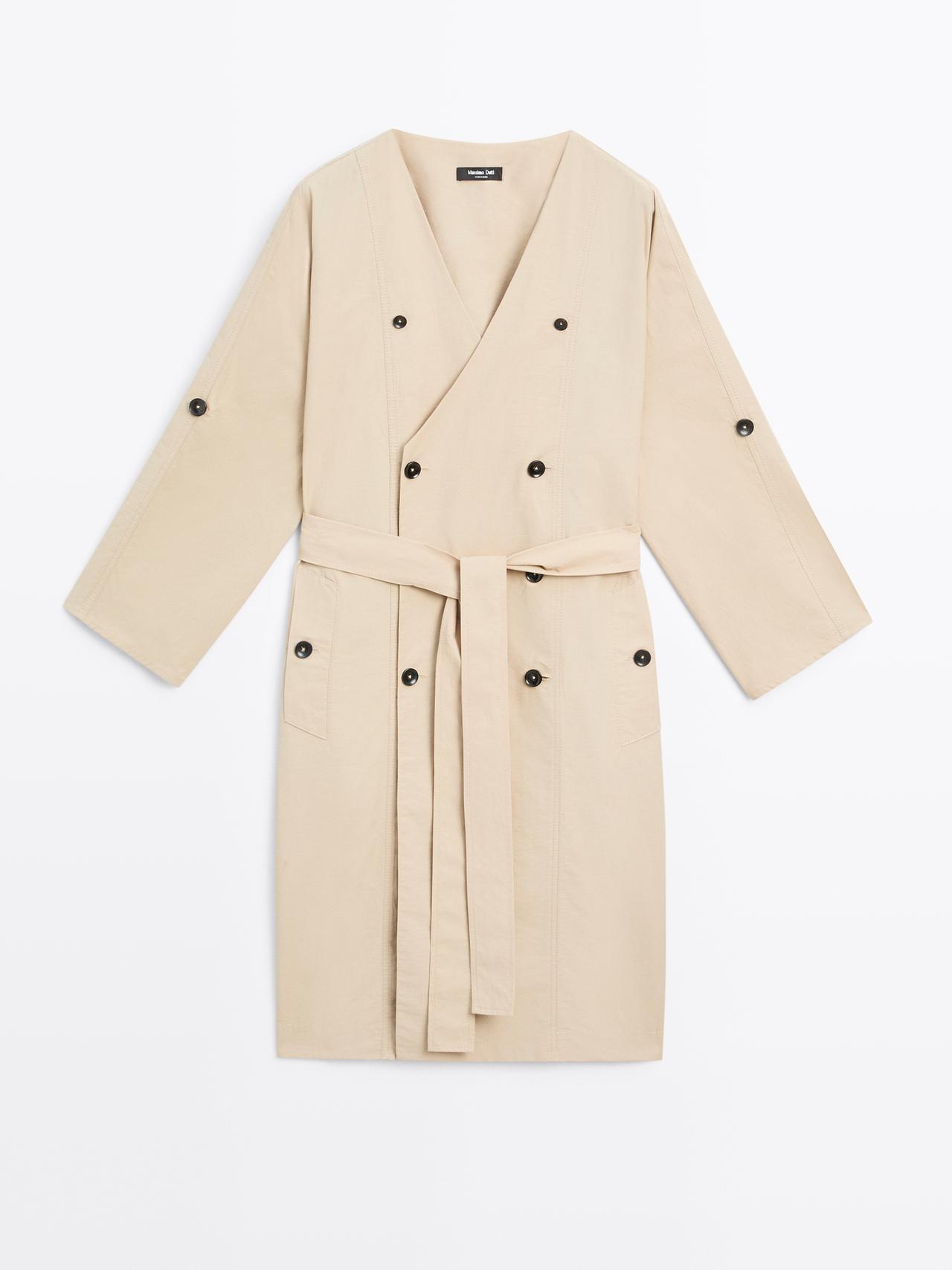 Massimo Dutti - Dame - Midiskjortekjole Med Trenchcoatdesign - Stenfarvet - Xs