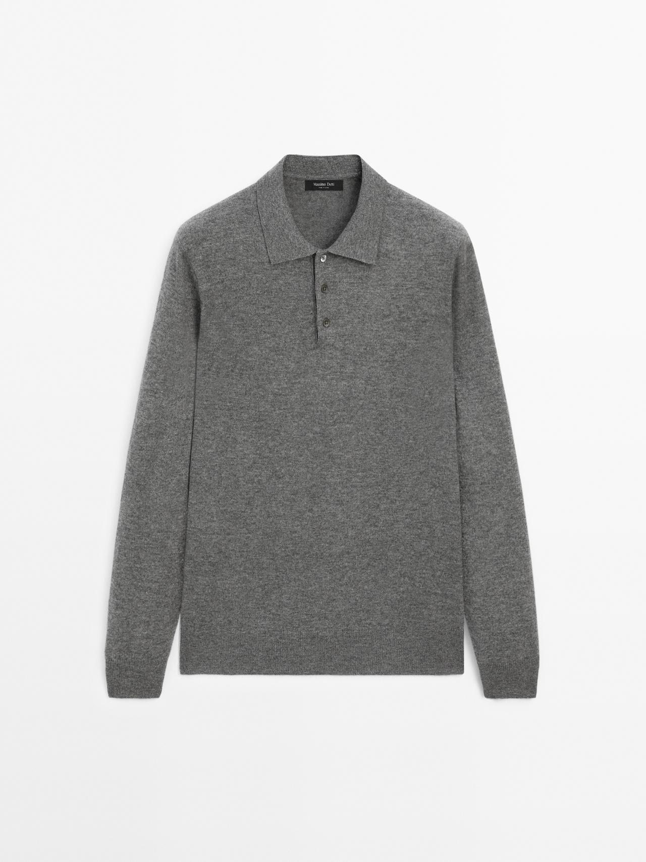 Massimo Dutti - Herre - Strikket Polotrøje I Uldblanding - Koksgrå - M