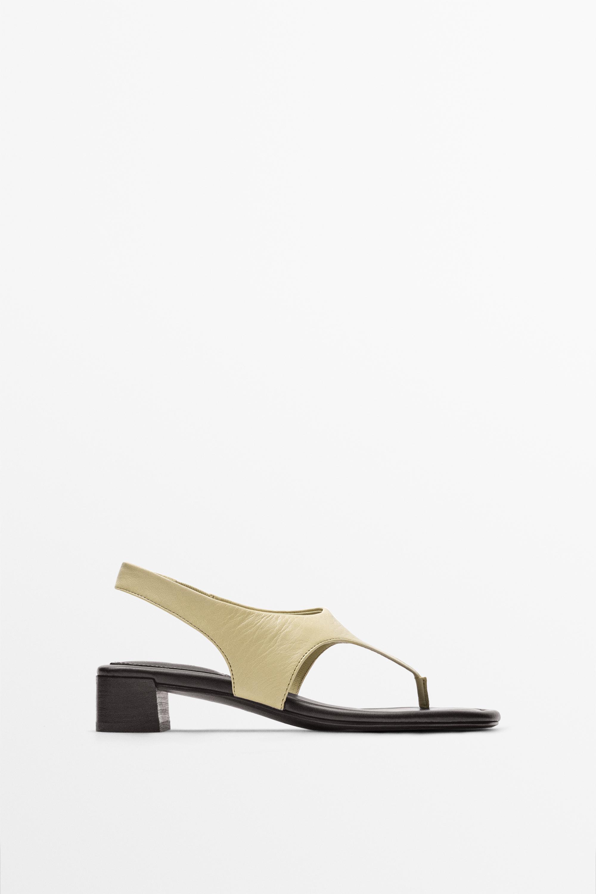 Leather sandals with block heel