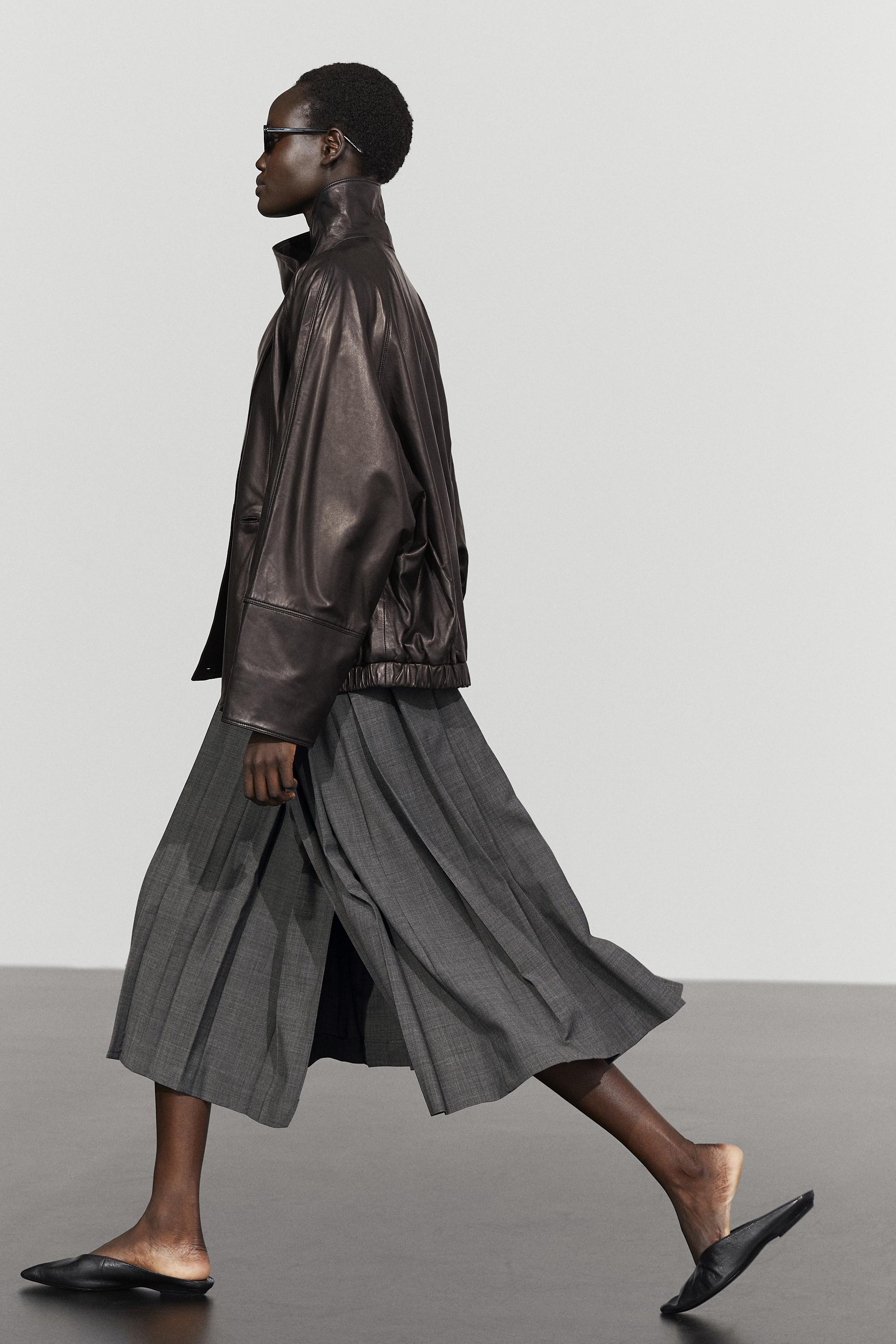 Pleated wool-blend midi skirt — GREY