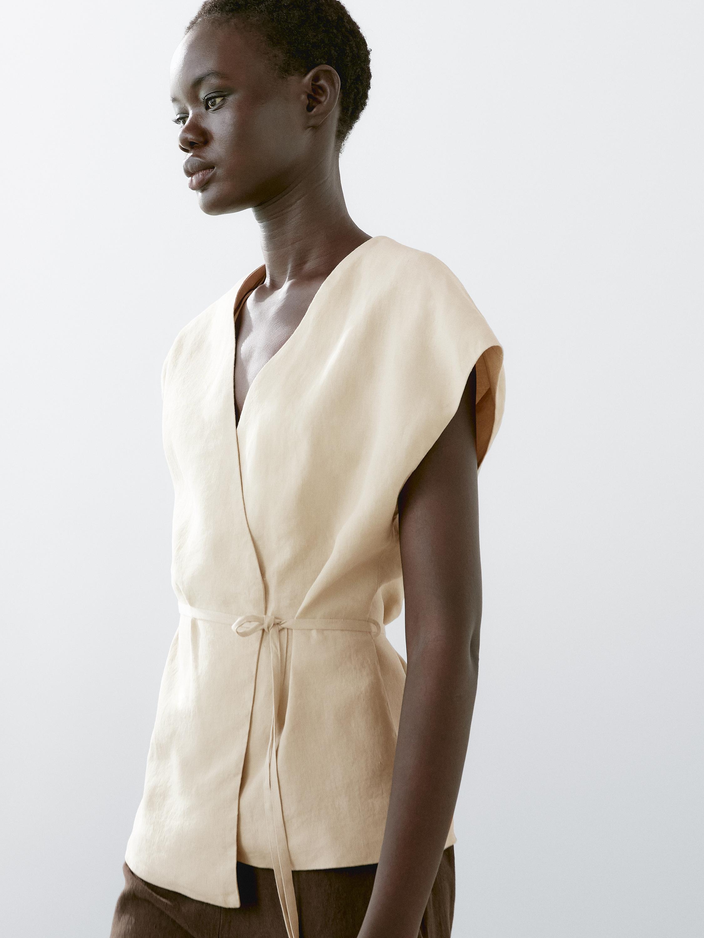 Veste sans manches cache-cœur 100 % lin