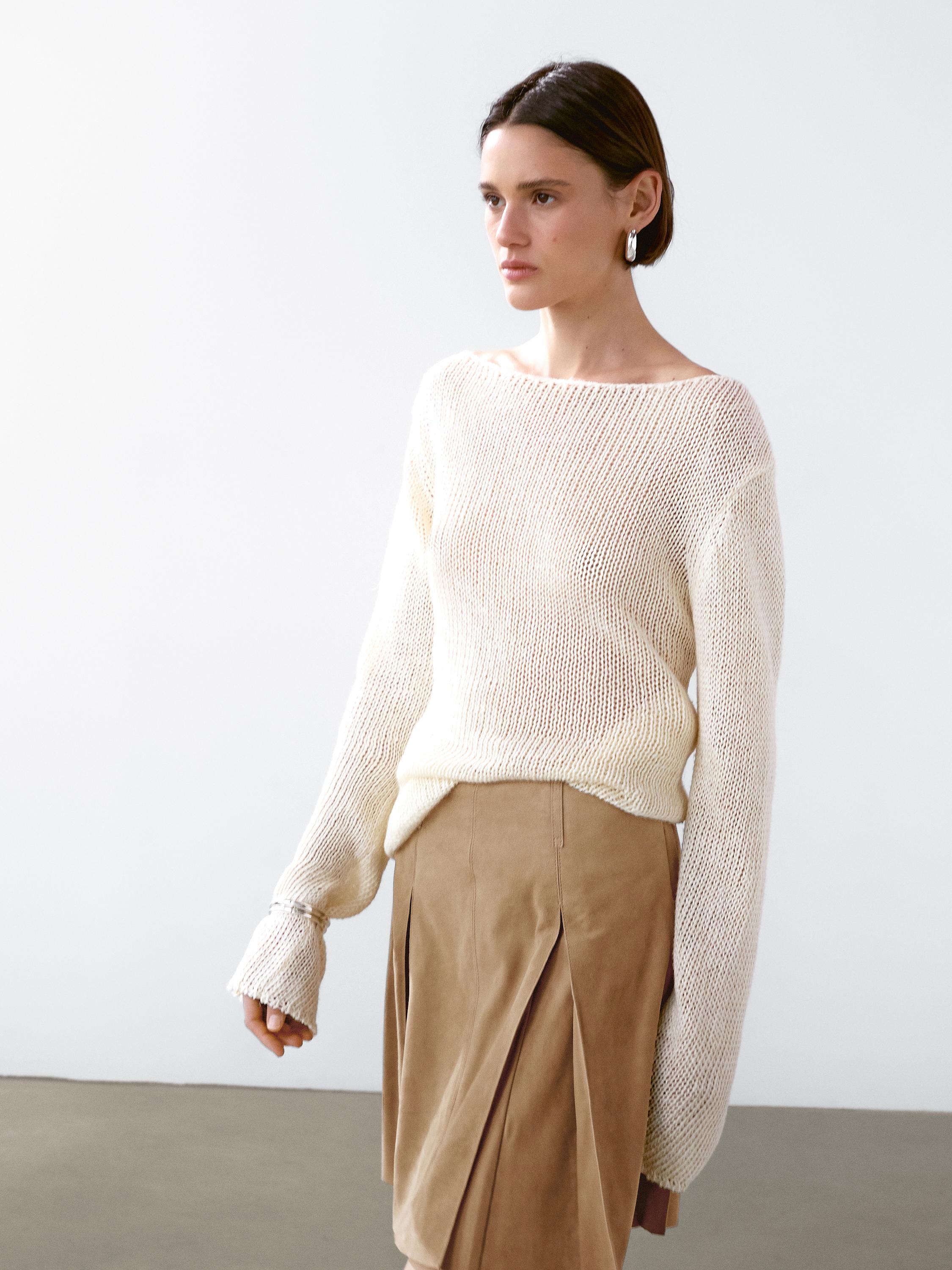 Pleated suede leather skirt