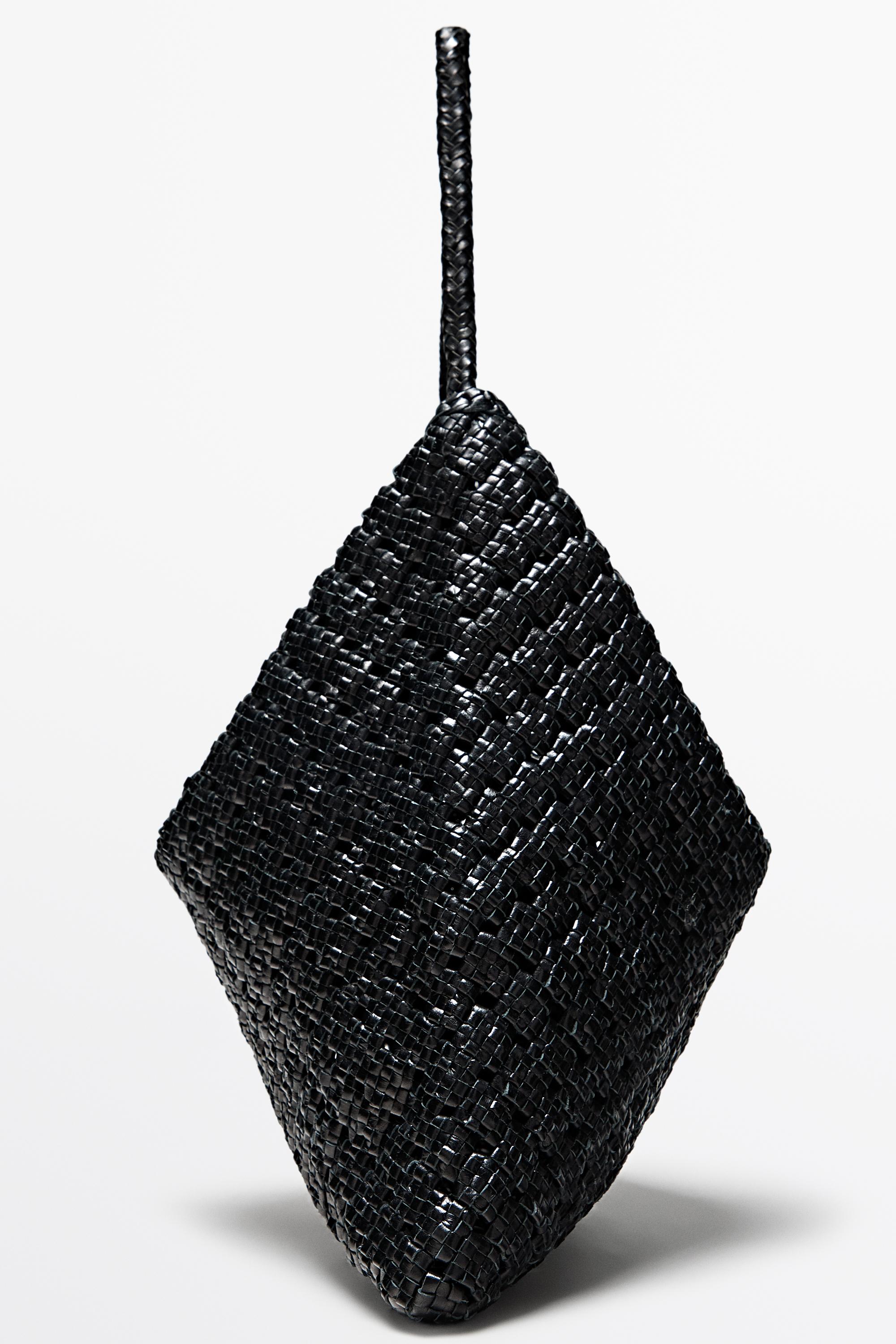 Braided nappa leather bag — BLACK