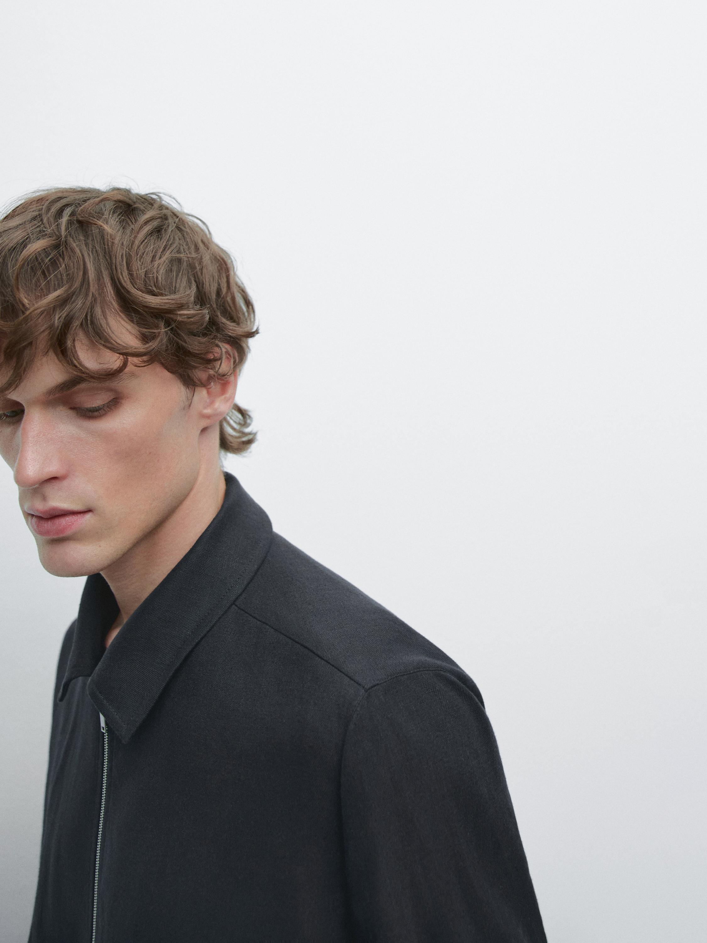 Cropped linen jacket — NAVY BLUE