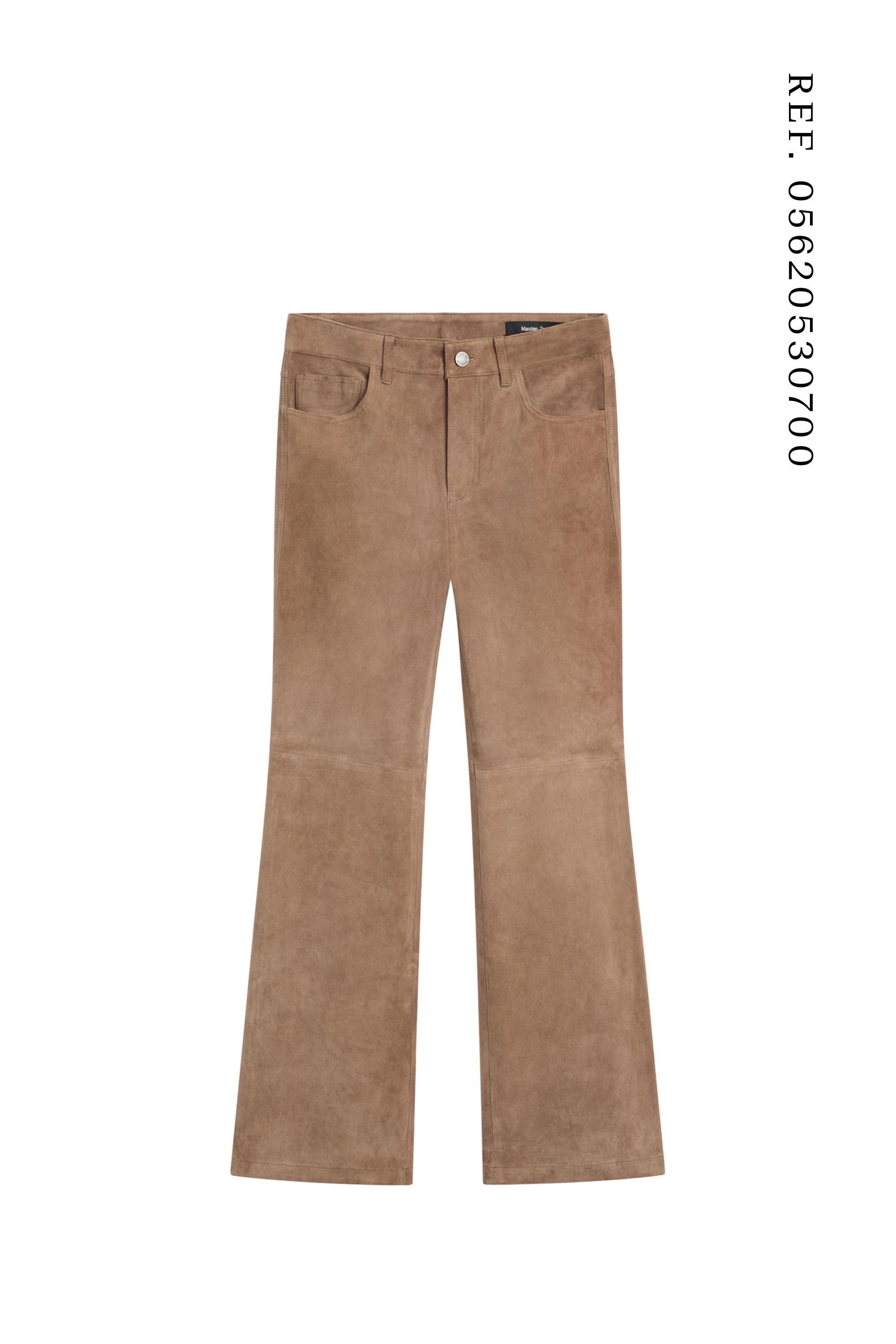 Cropped suede leather flare fit leggings — MOLE BROWN