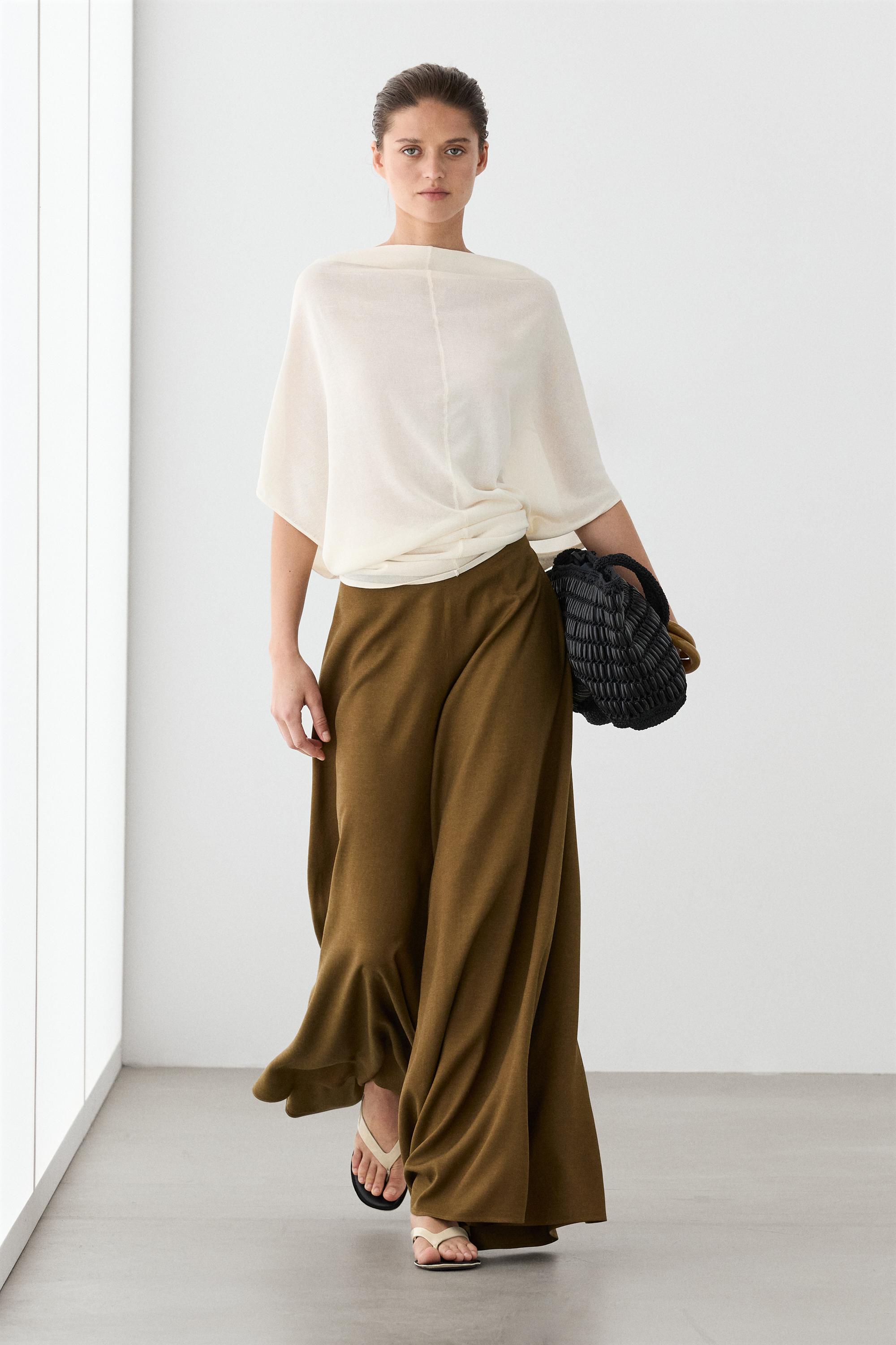 Flowing fabric wide-leg trousers — MOSS GREEN