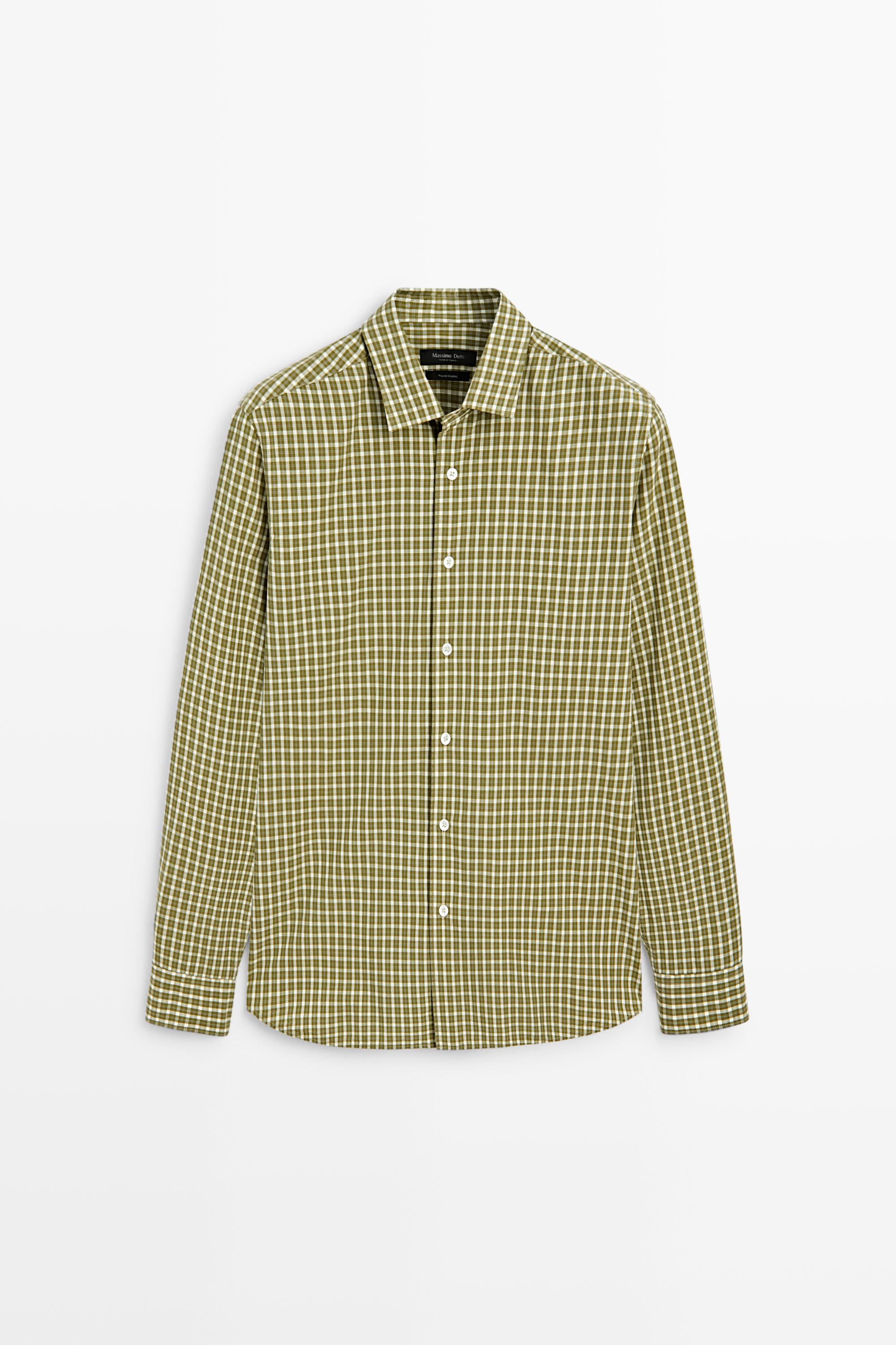100% cotton regular fit check shirt — GREEN