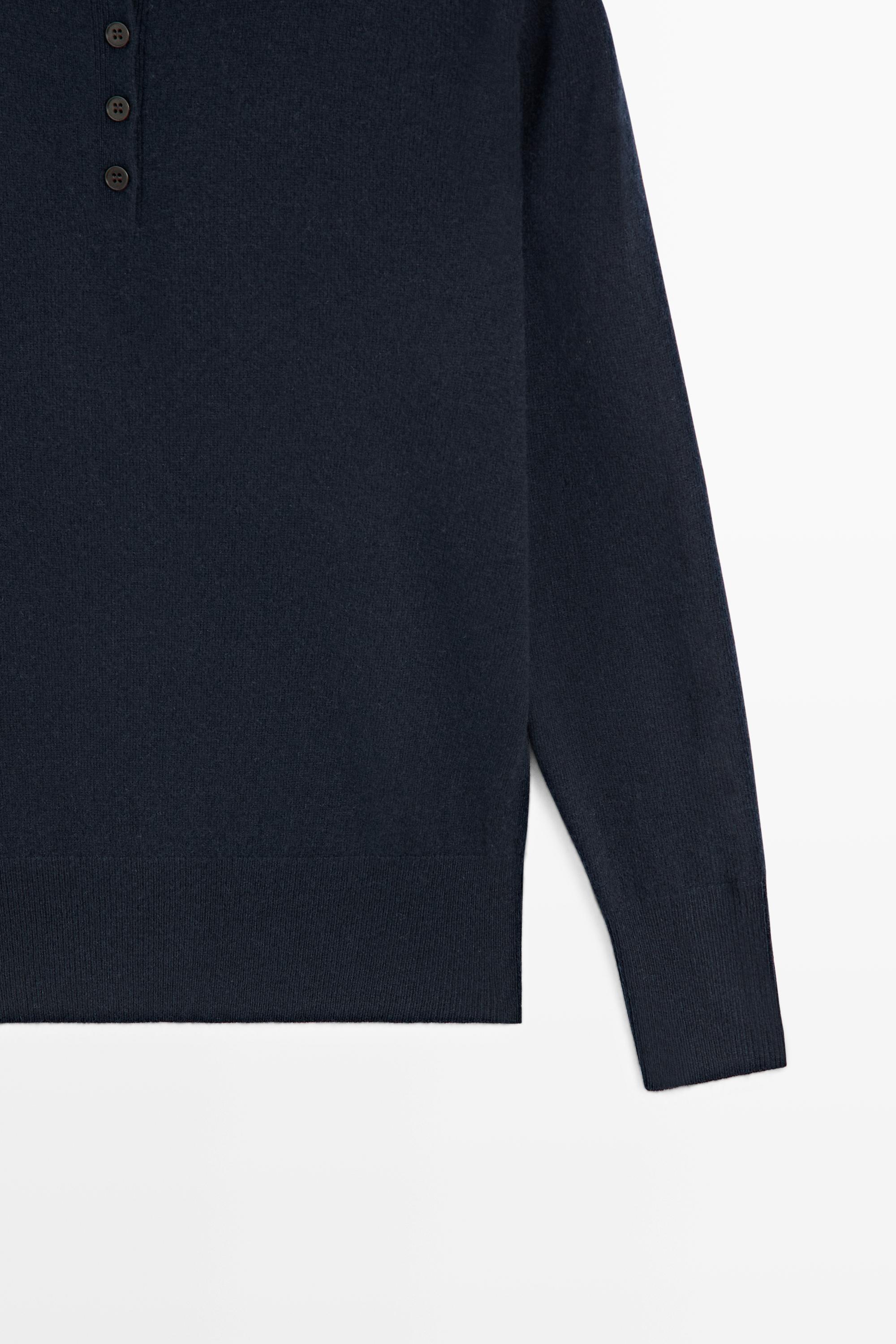 High neck knit sweater with button detail — NAVY BLUE