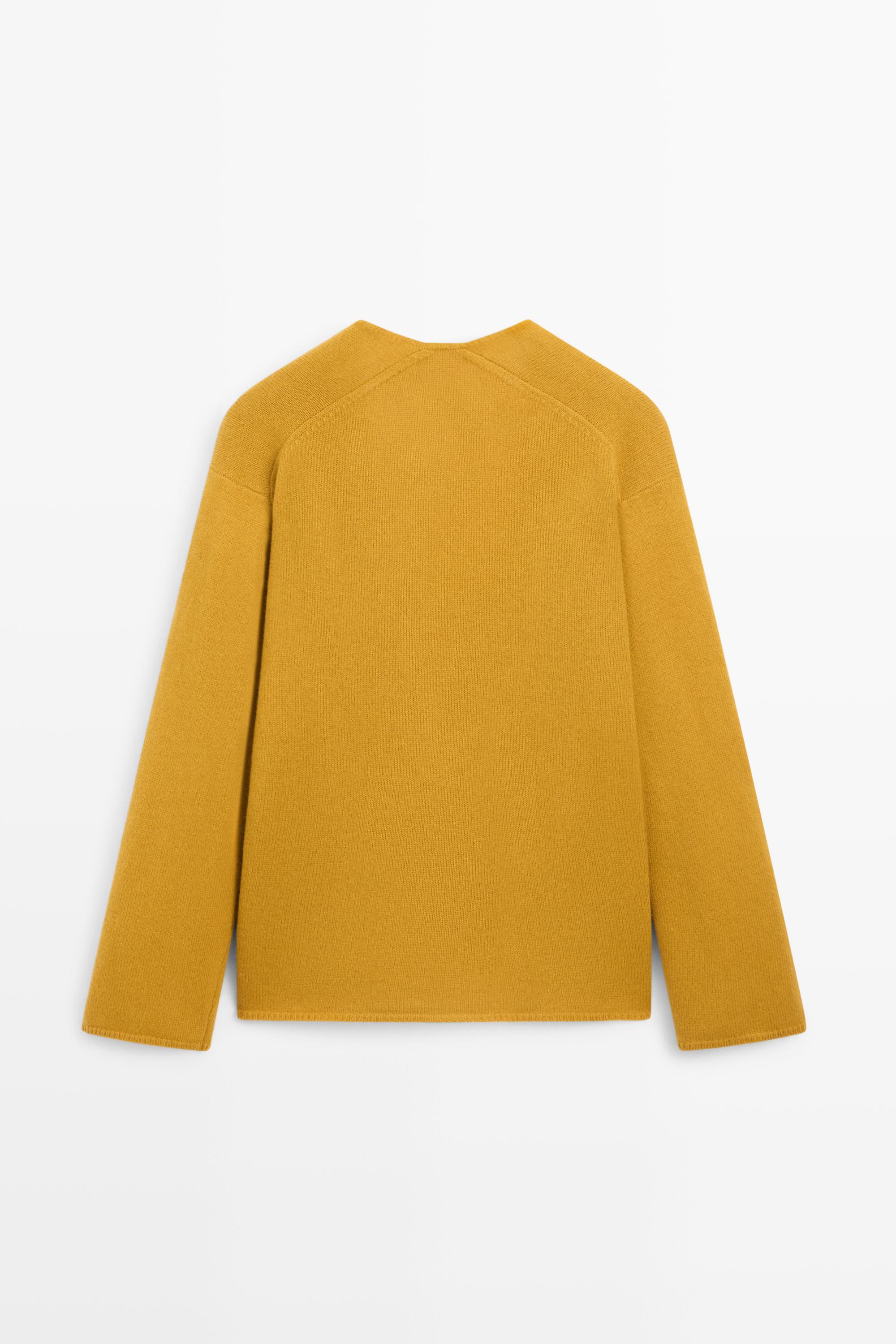 Long-line knit sweater with neckline detail — MUSTARD YELLOW