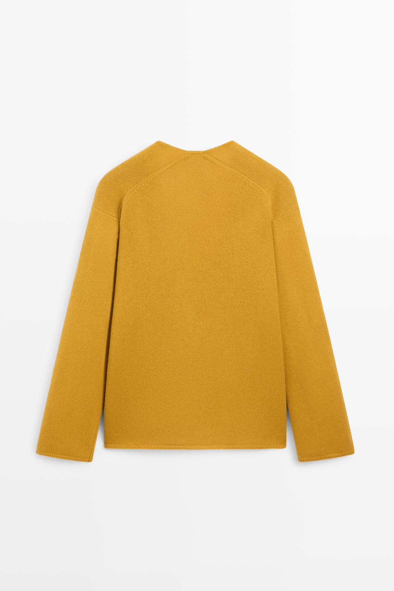 Long-line knit sweater with neckline detail — MUSTARD YELLOW