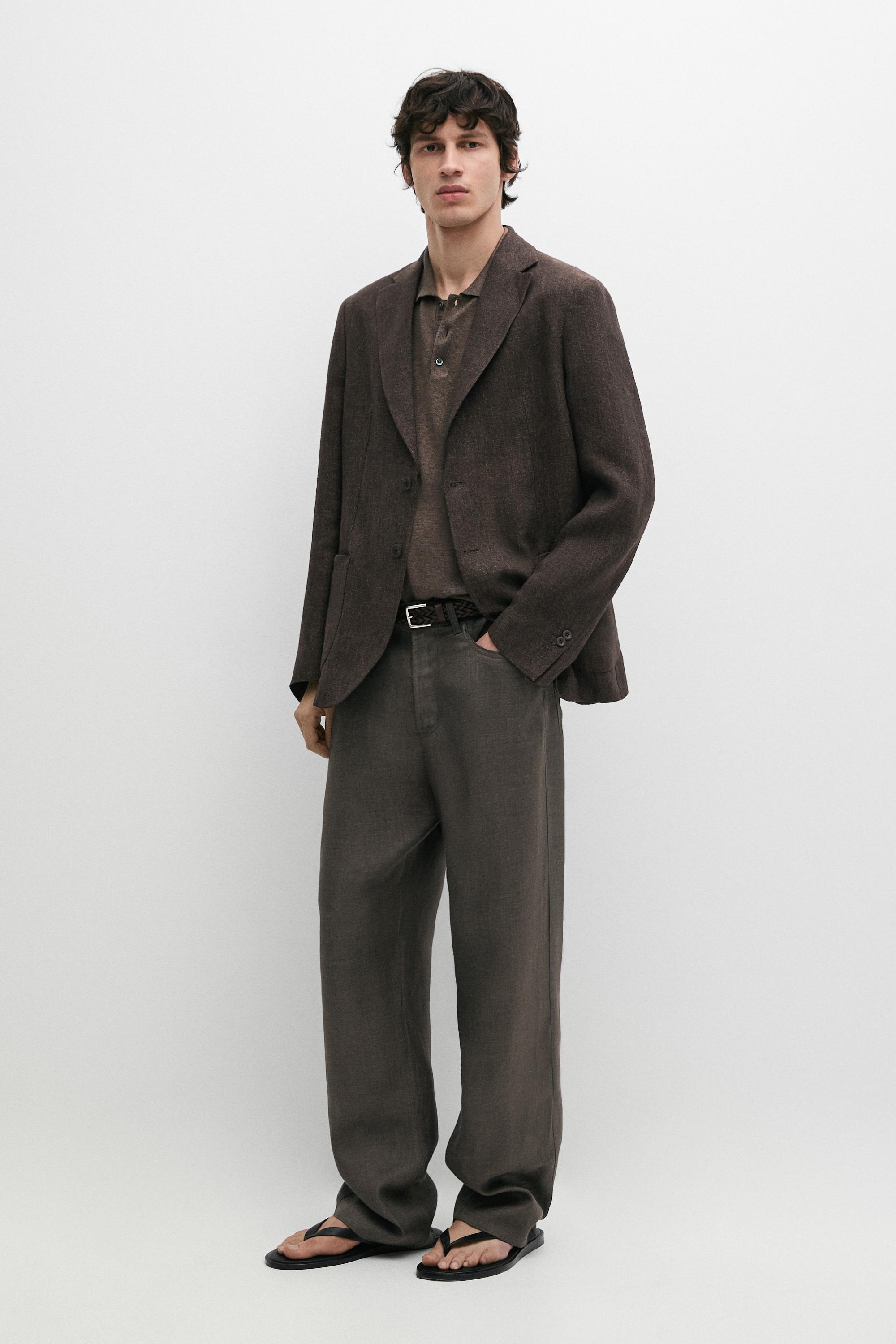 Wide-leg linen trousers — Greyish green