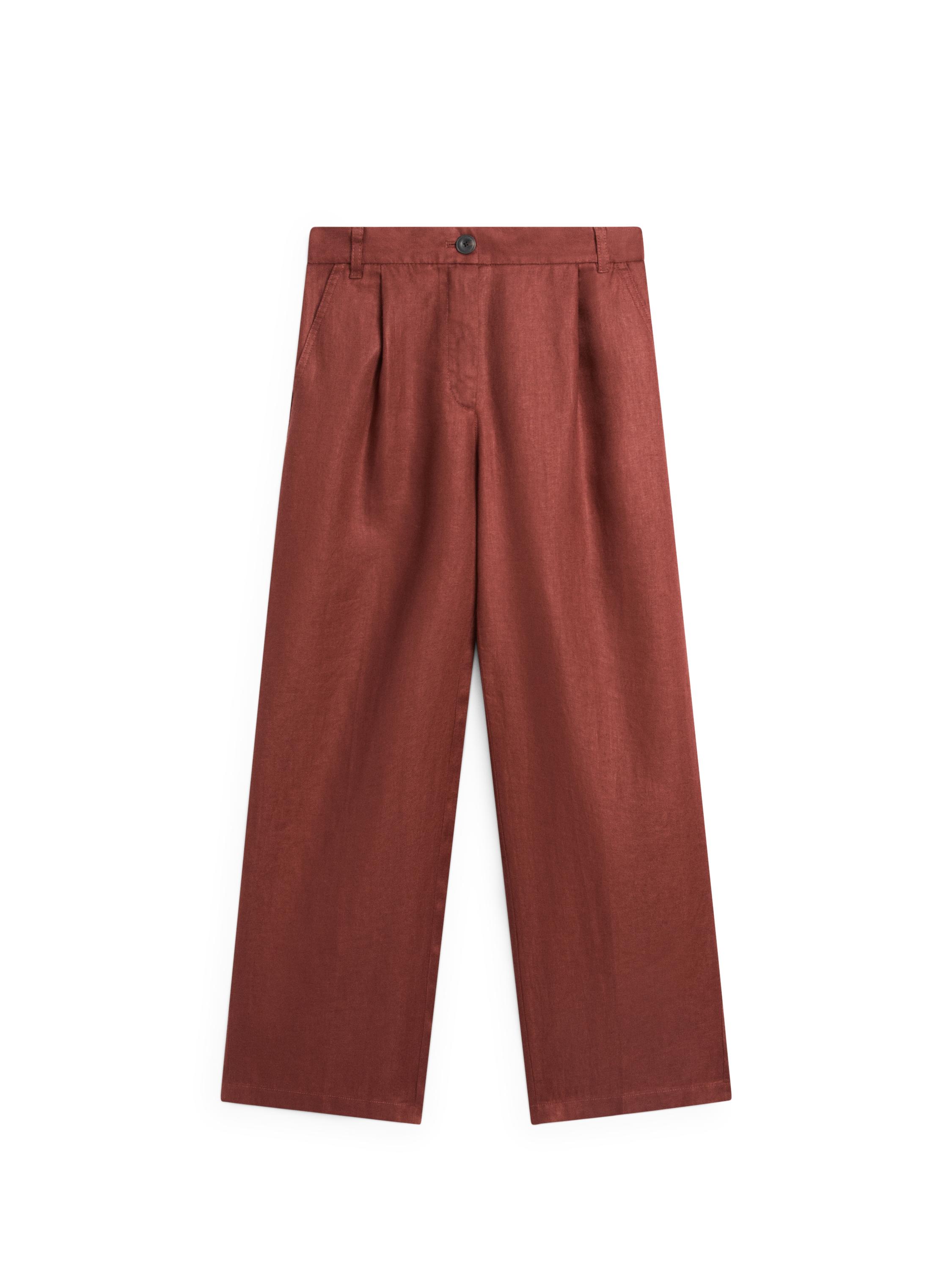 100% linen wide-leg elasticated trousers — Orange
