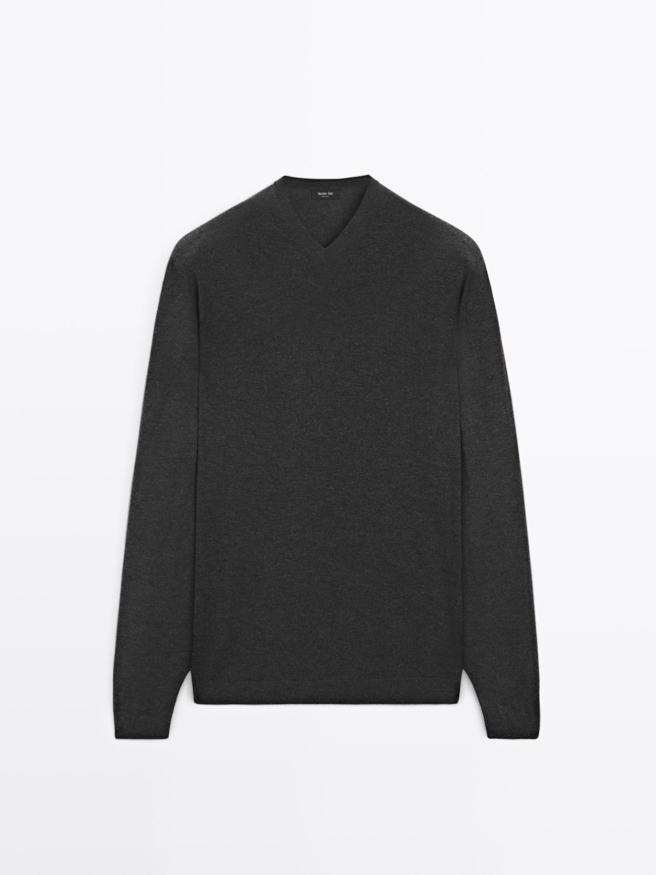 Massimo Dutti - Herre - Striktrøje I Uldblanding - Kulgrå - M