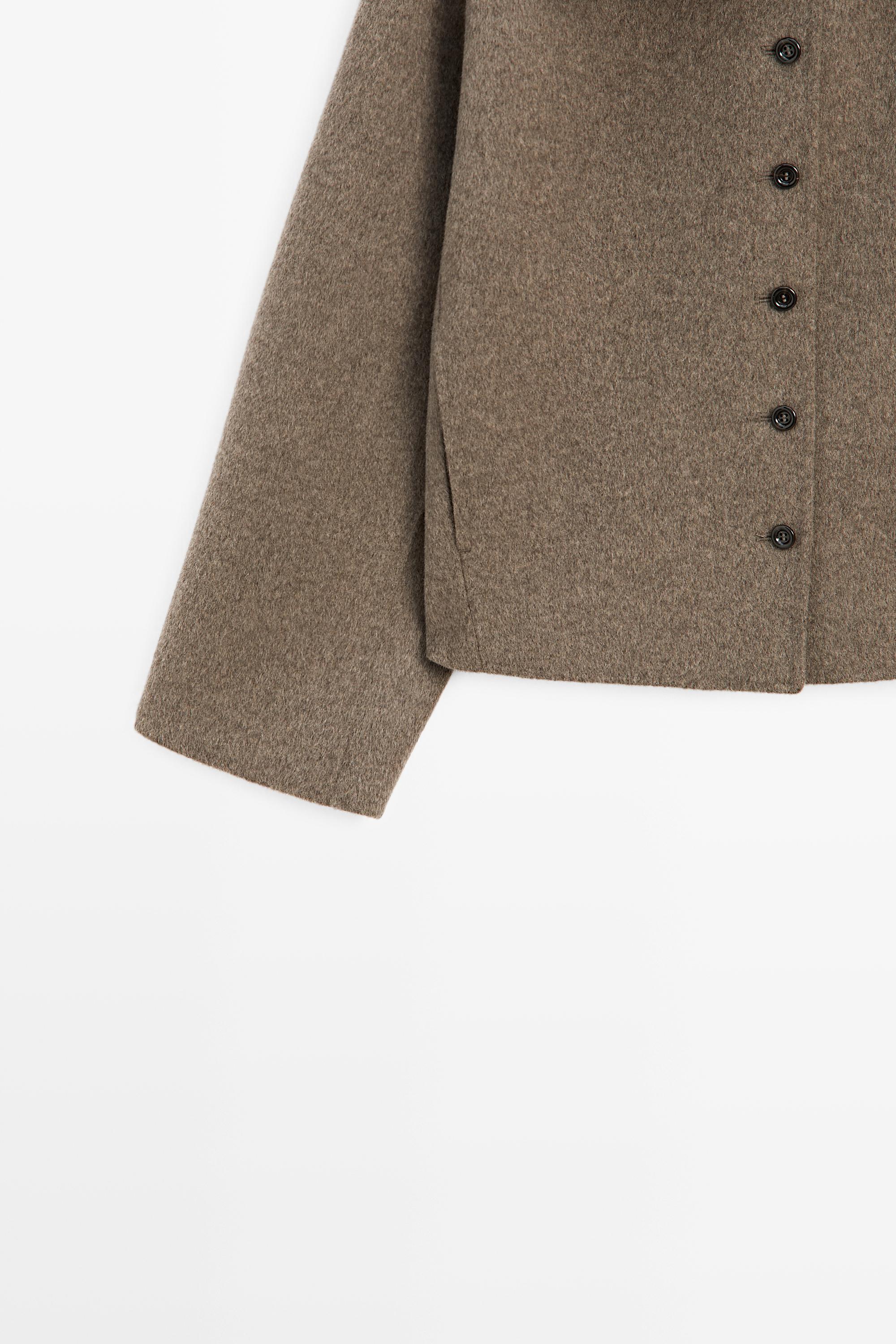 Wool blend stand collar jacket — BROWN