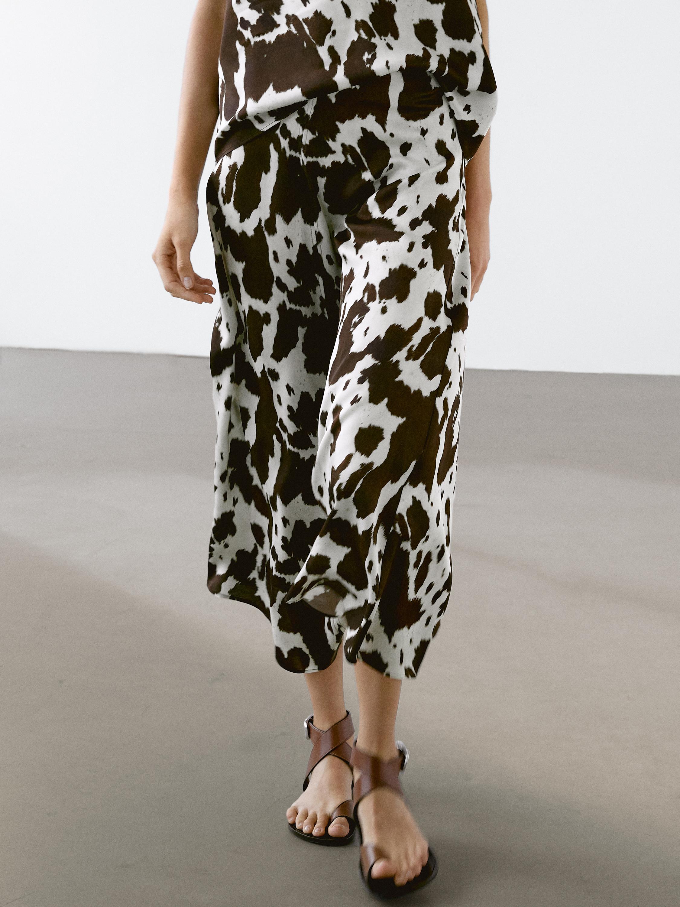 Flounce animal print midi skirt