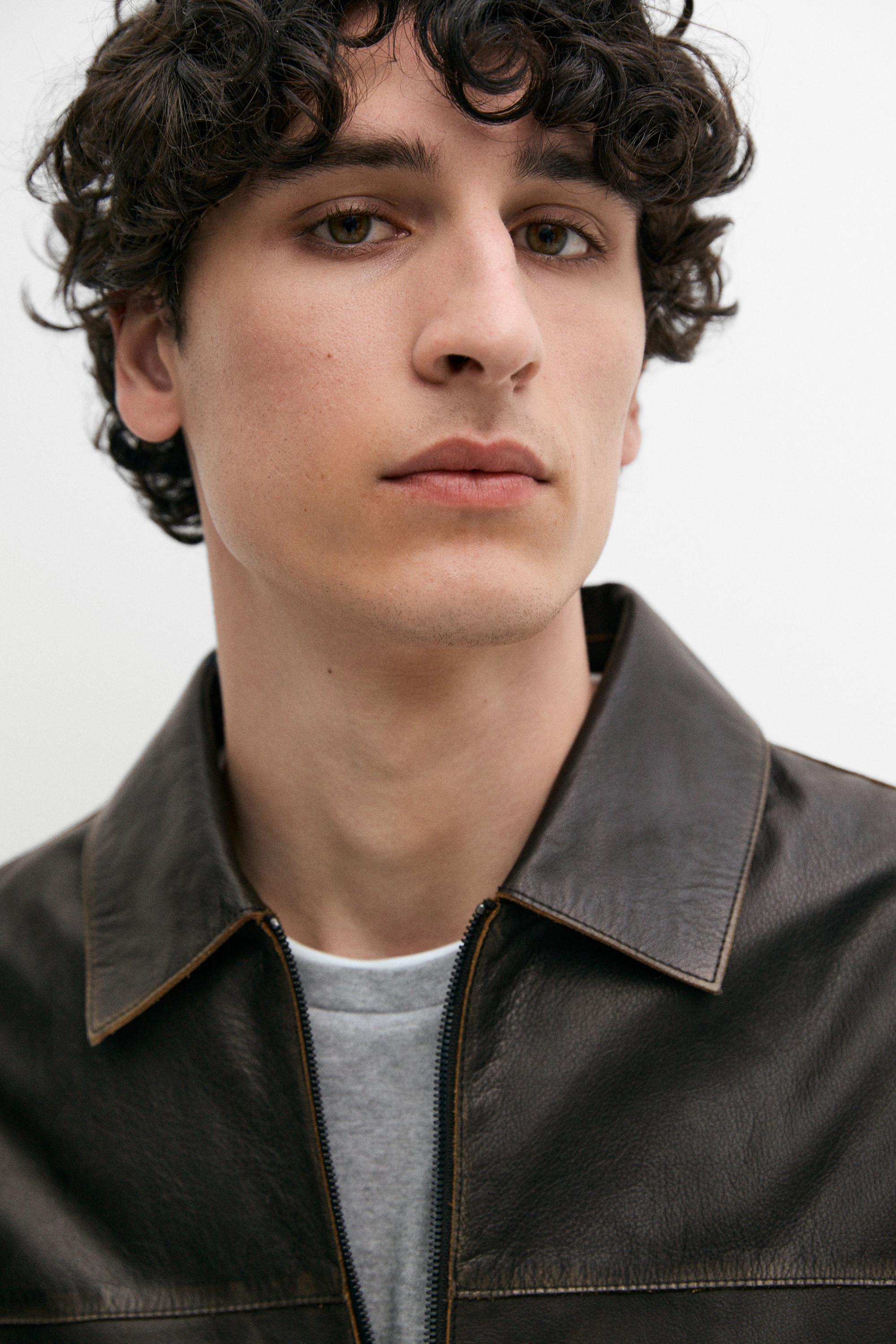 Distressed effect leather jacket — BROWN