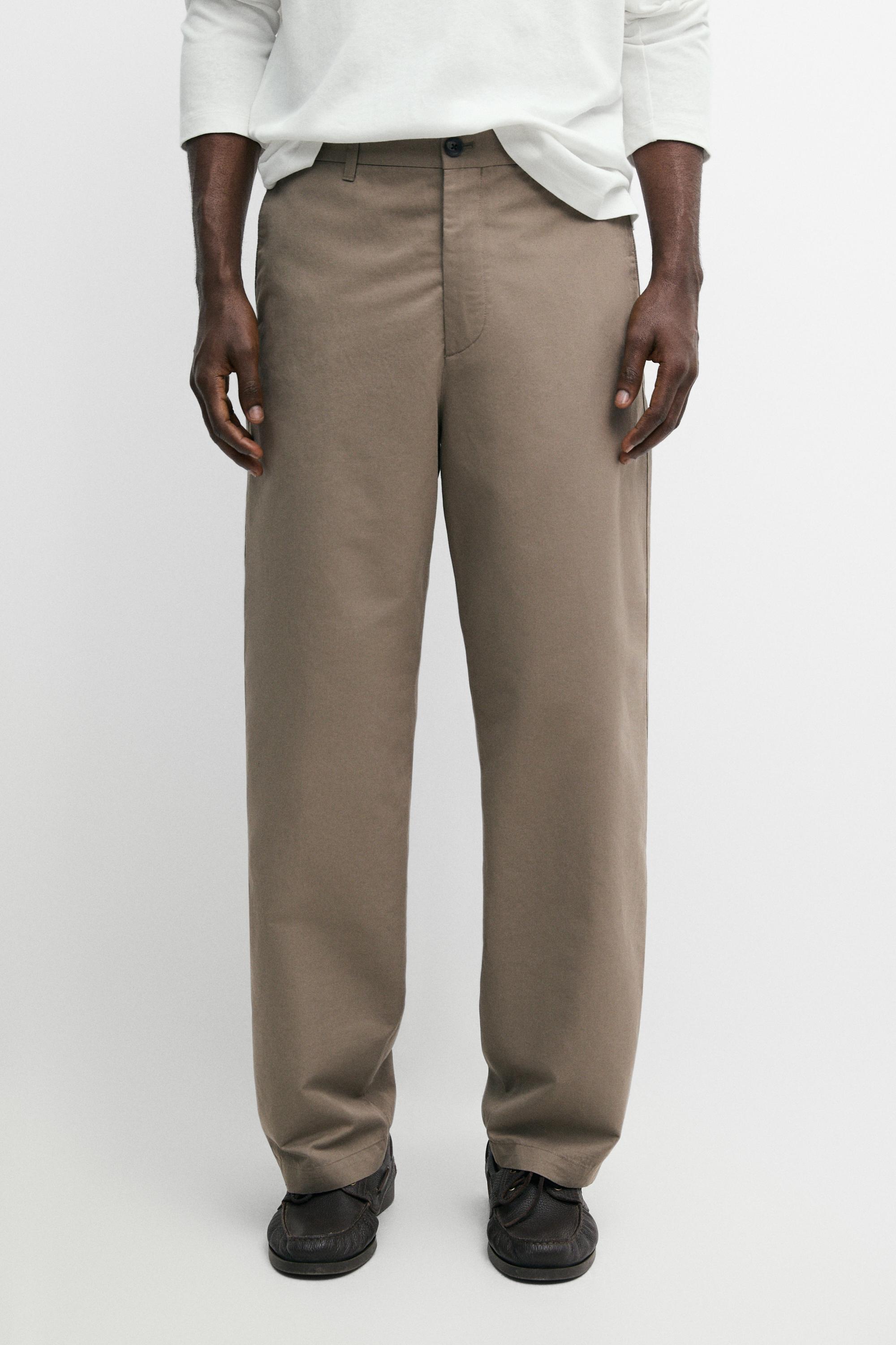 Cotton and linen barrel fit poplin trousers — GREEN
