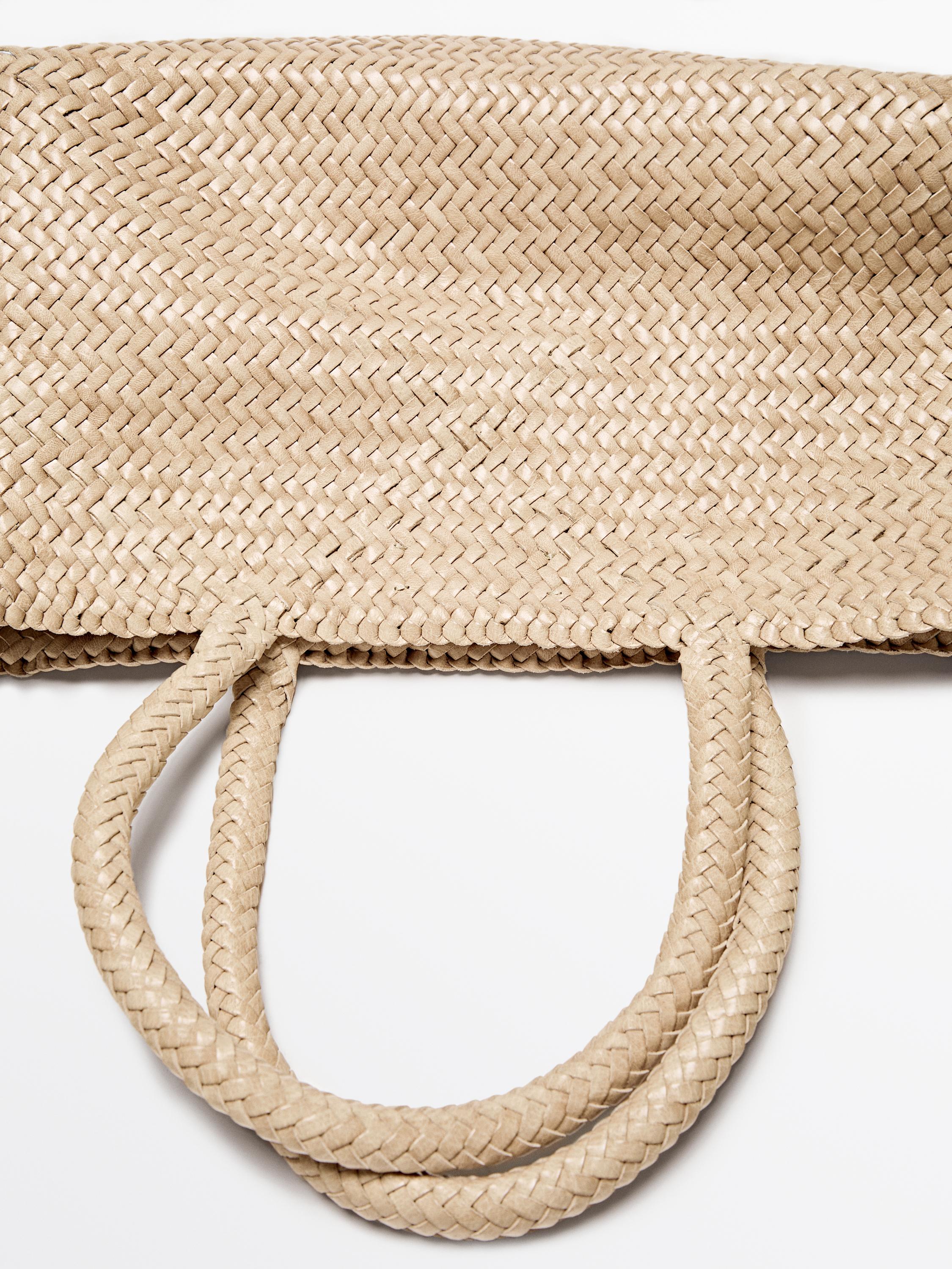 Medium braided nappa leather tote bag — CREAM
