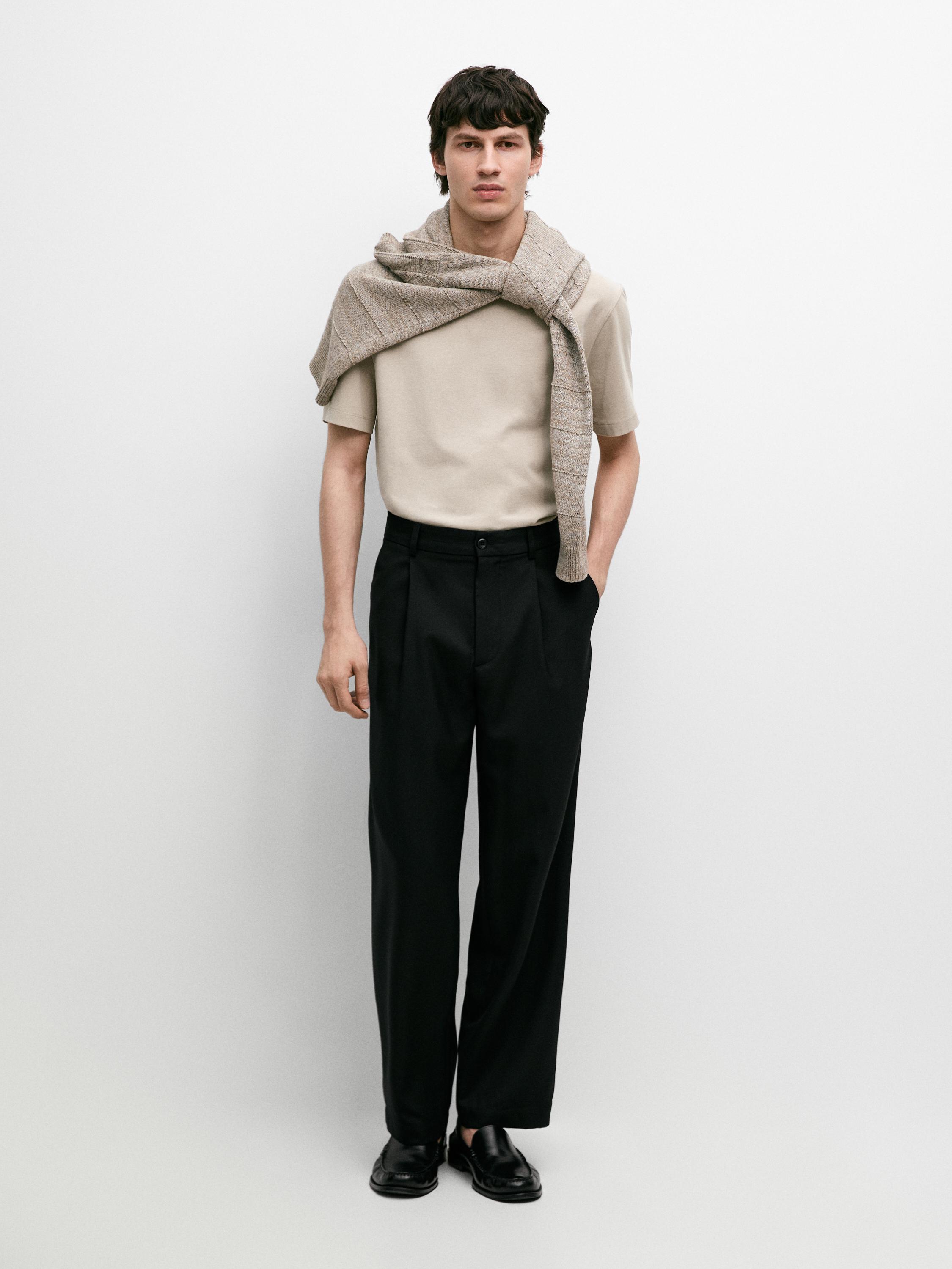 Short sleeve cotton blend T-shirt — SAND