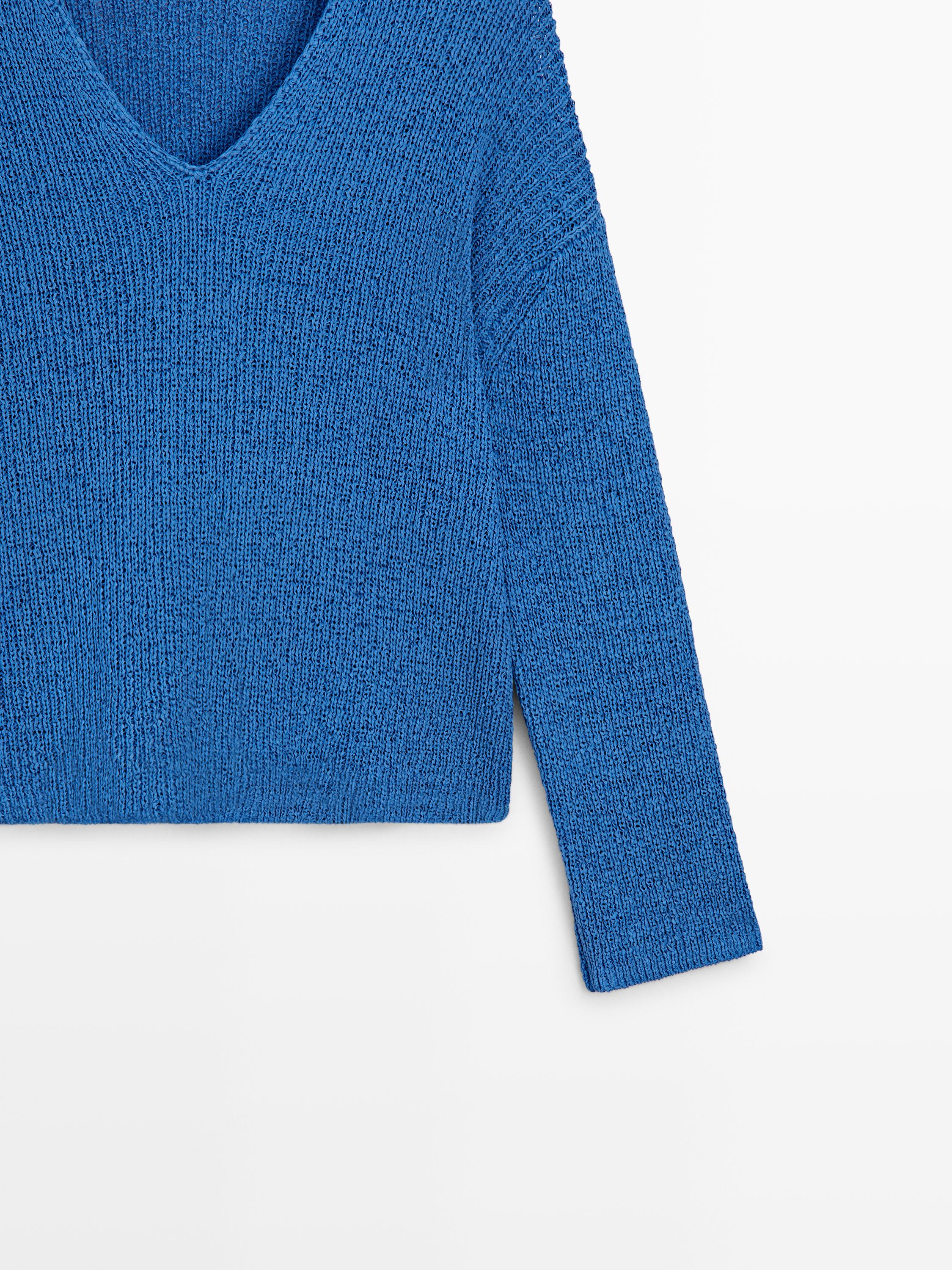 Pamuk karışımlı V yaka triko kazak