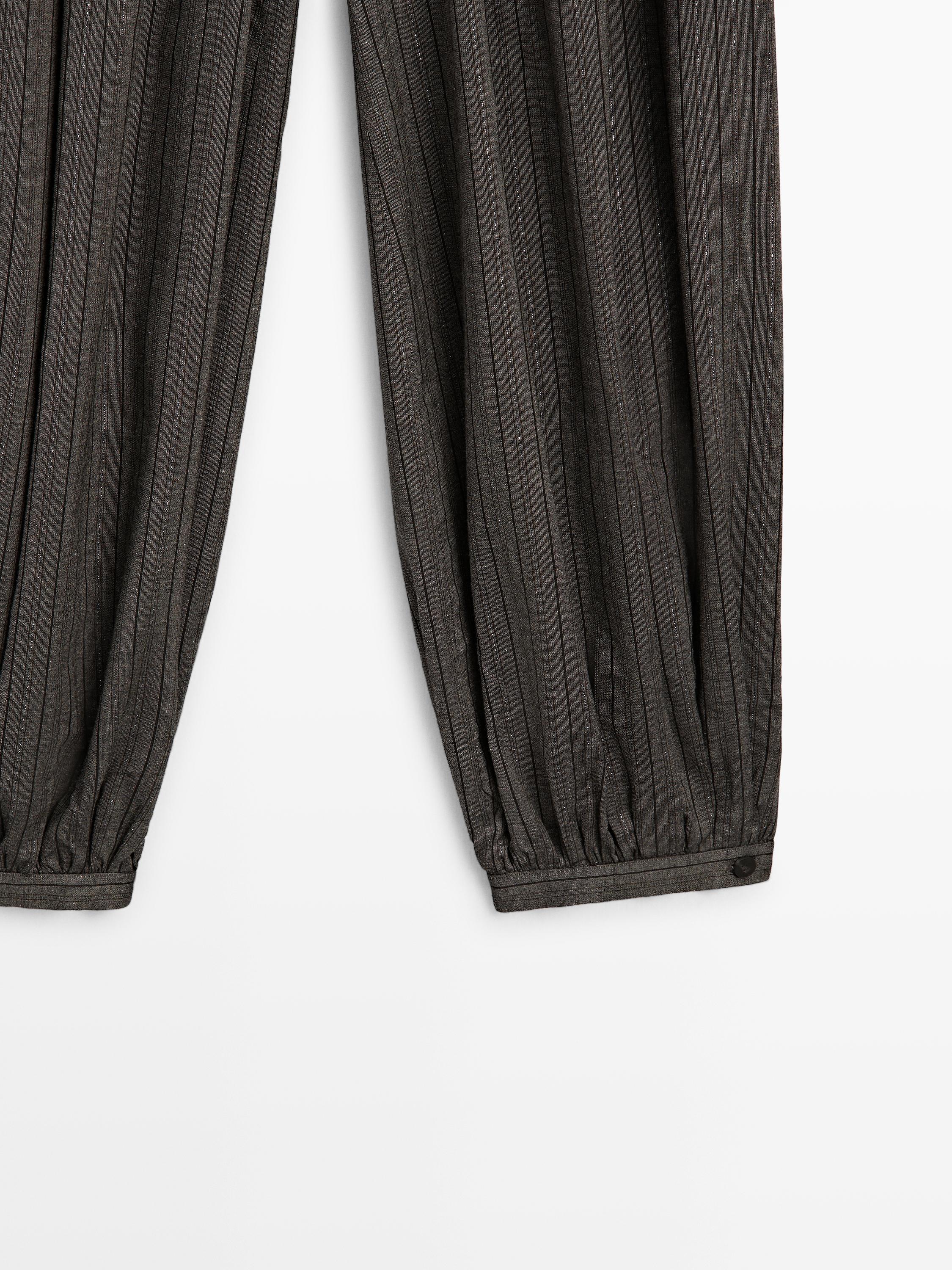 Striped flowing balloon pants — Medium Grey
