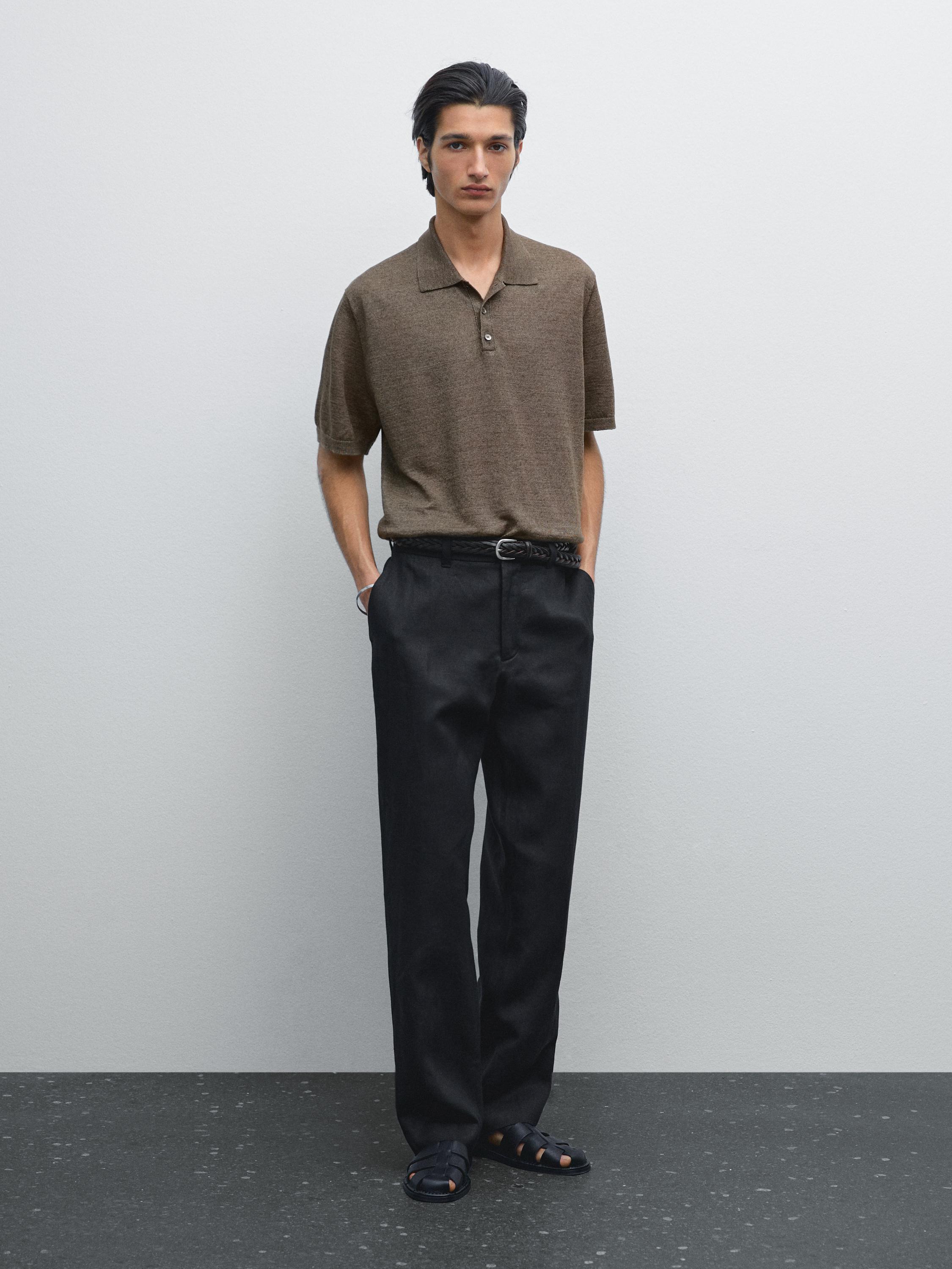 Linen knit polo shirt