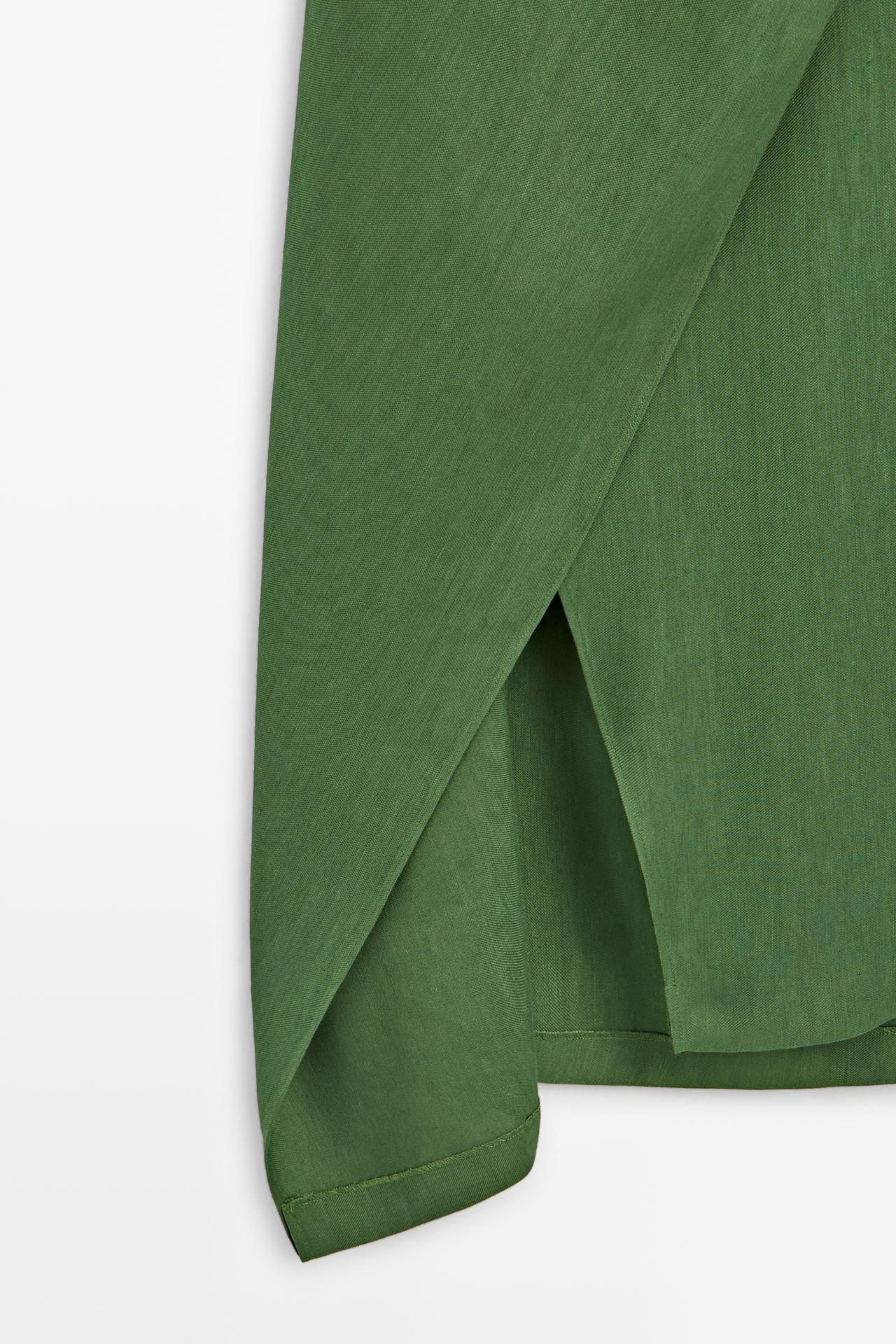 Linen halter wrap midi dress — GREEN