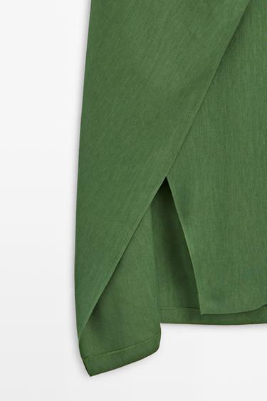 Linen halter wrap midi dress — GREEN 7
