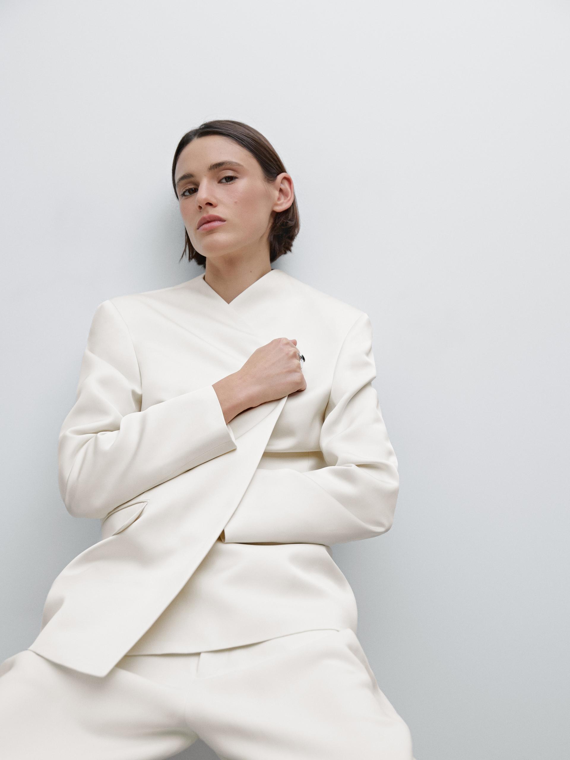 Blazer Long Et Fluide - Studio - Cru - S - Massimo Dutti - Femme