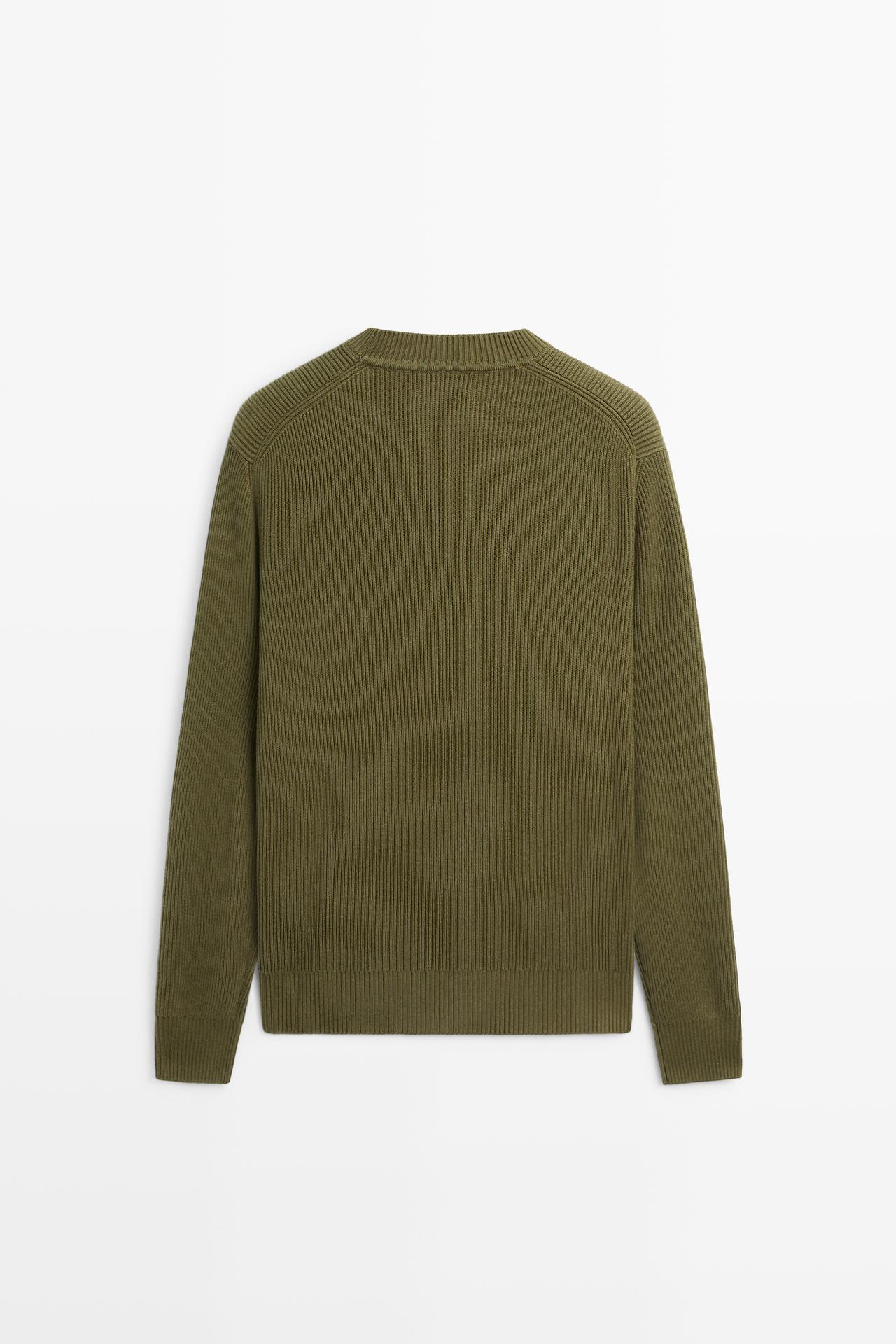 Cotton blend ribbed knit sweater — KHAKI