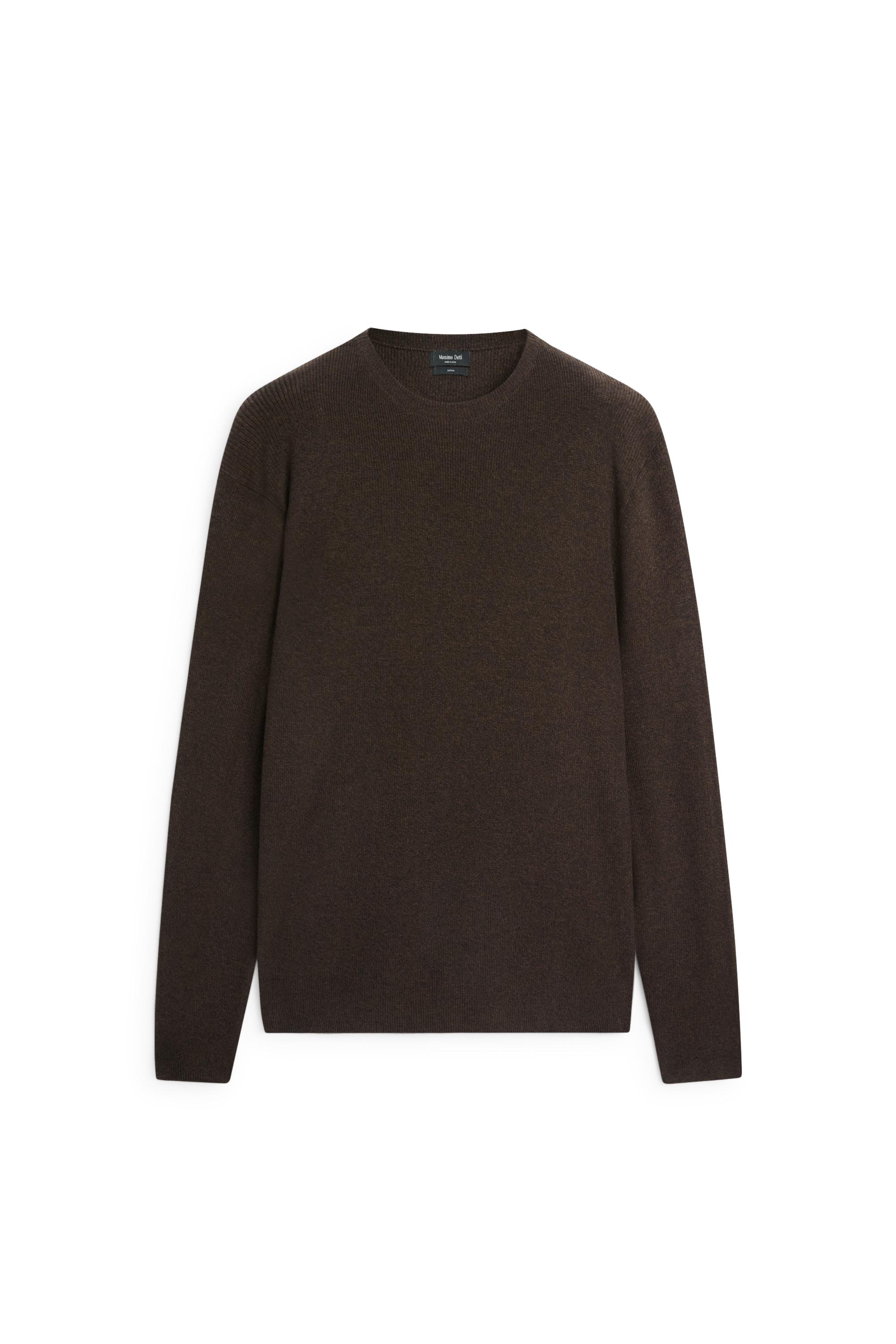 100% cotton mouliné round neck sweater — BROWN