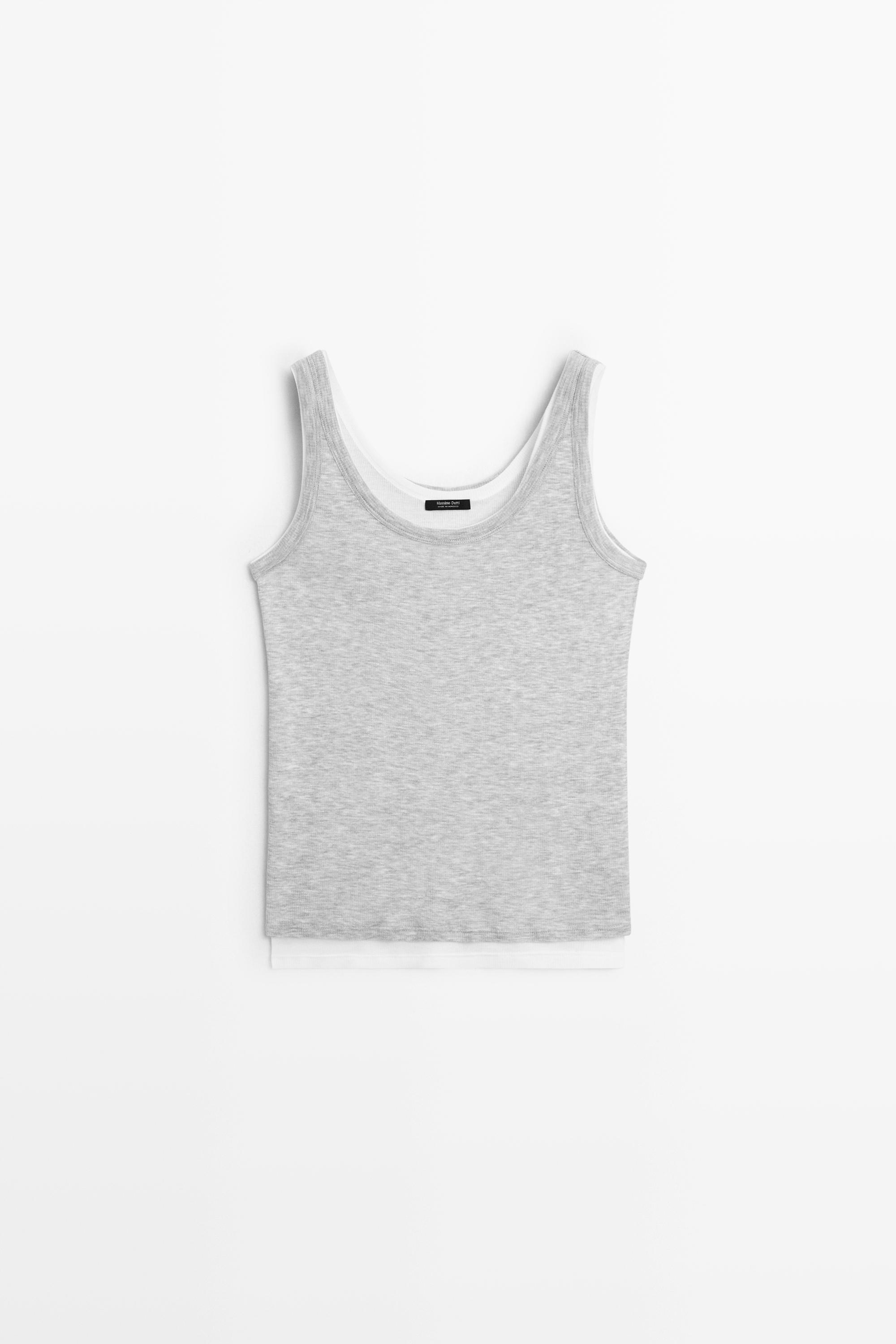 Cotton blend ribbed double-layer top — GREY