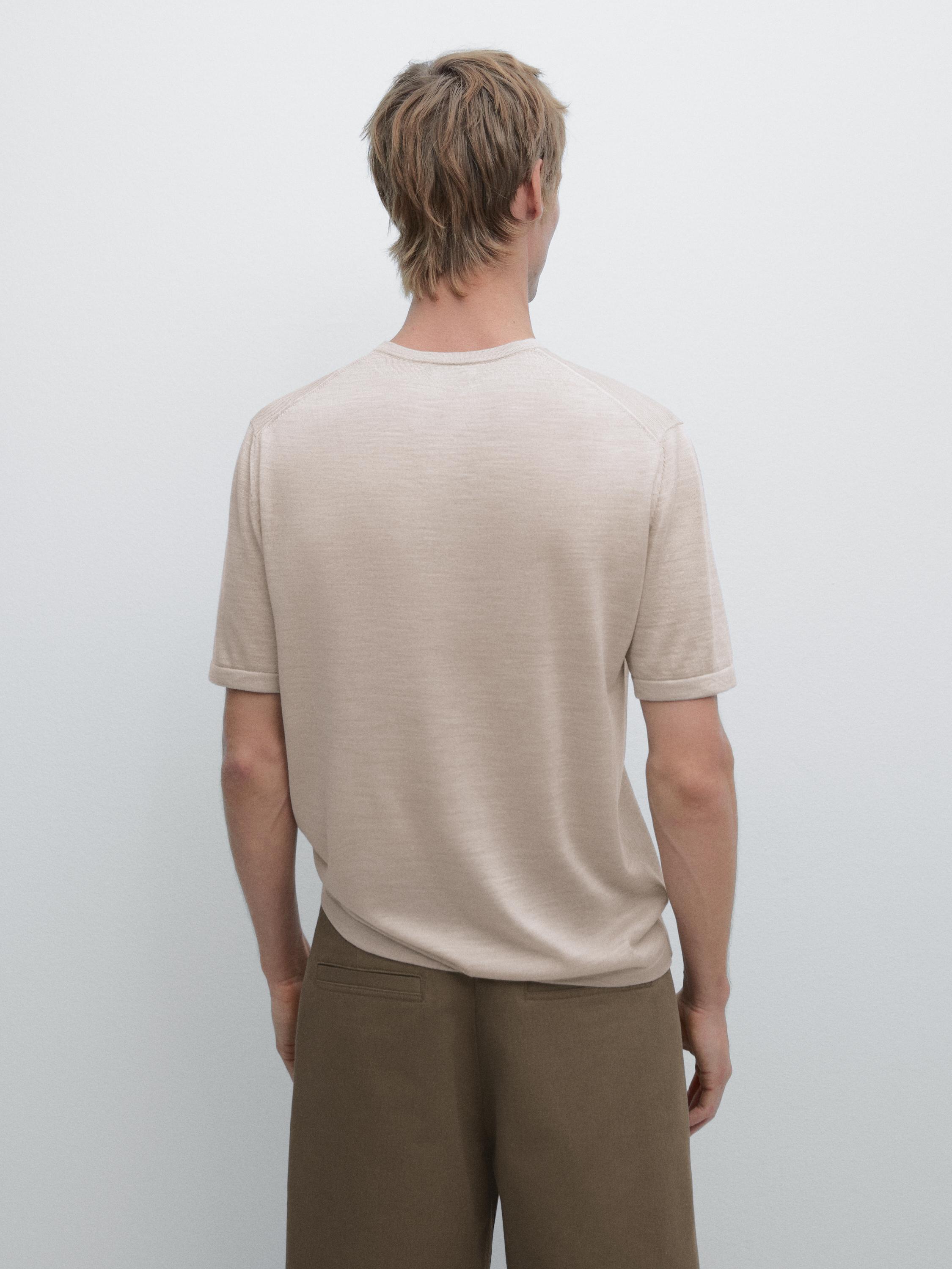 Wool-blend short-sleeve knit sweater — Beige