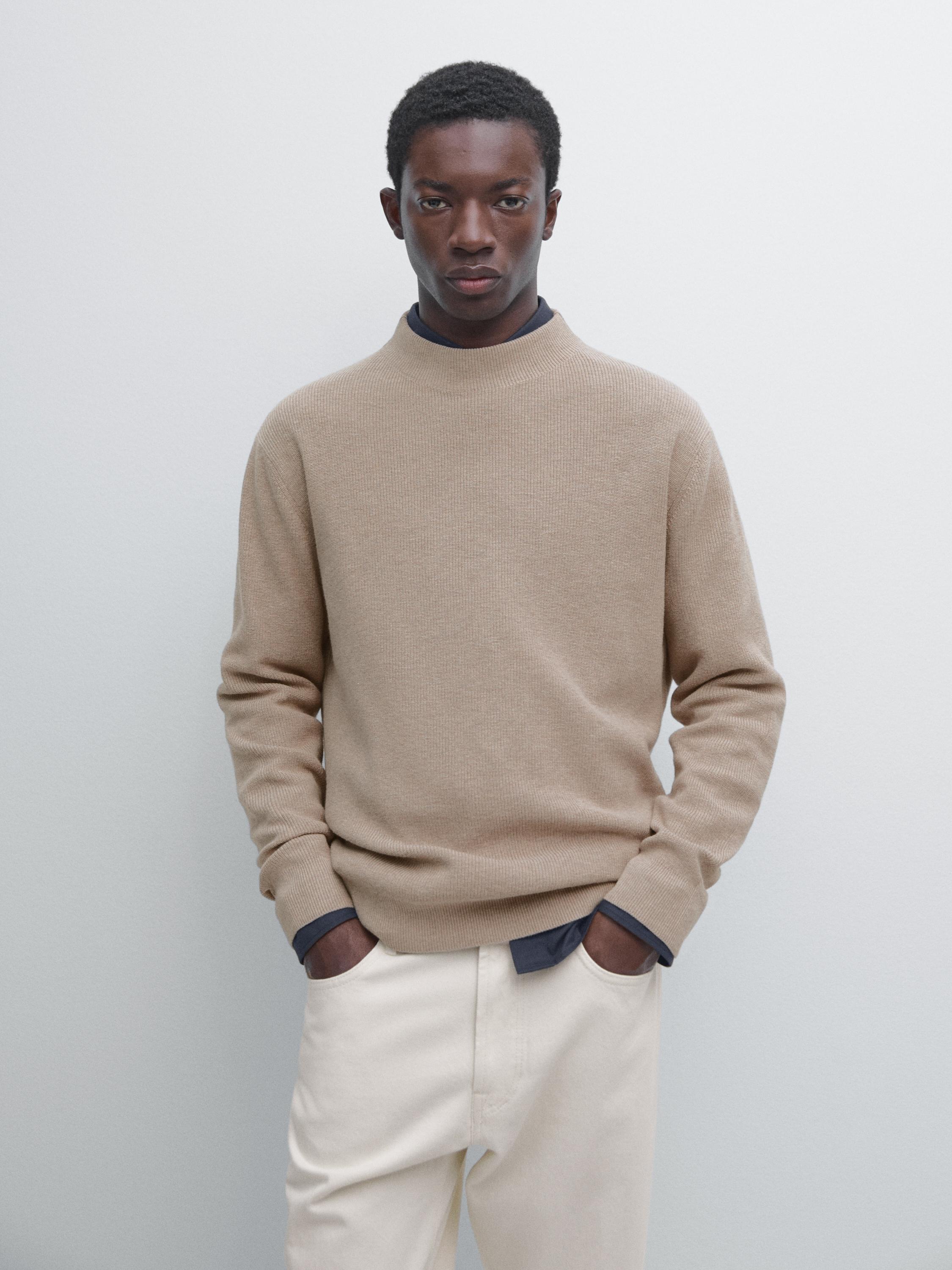 Cotton blend knit sweater with mock turtleneck